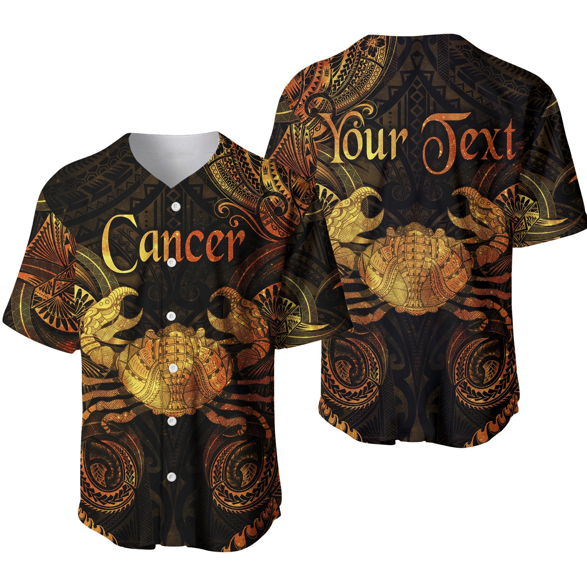 (Custom Personalised) Cancer Zodiac Polynesian Baseball Jersey Unique Style - Gold LT8 - Wonder Print Shop