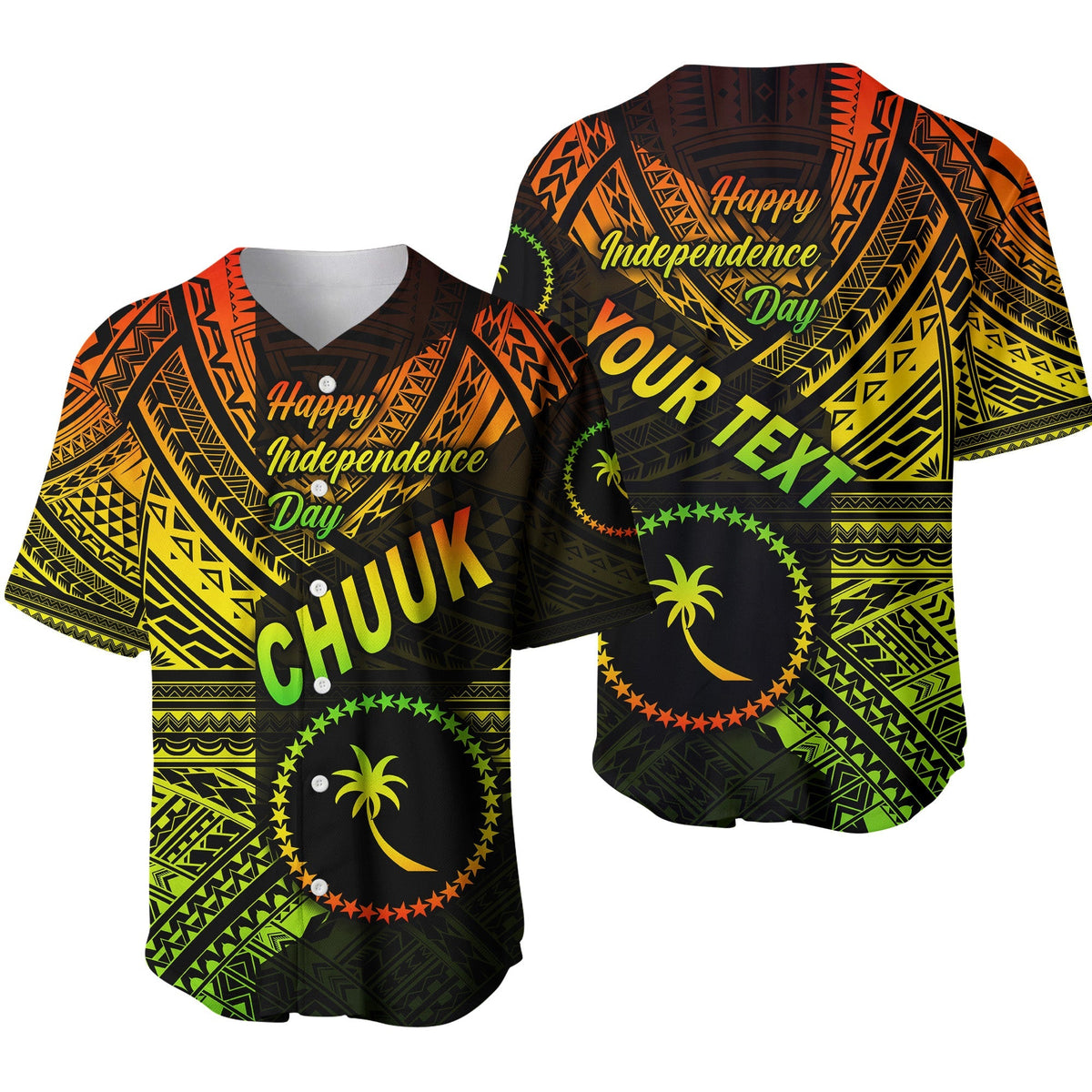 Reggae unisex baseball jersey: Happy Independence Day, CHUUK text, bold tribal pattern