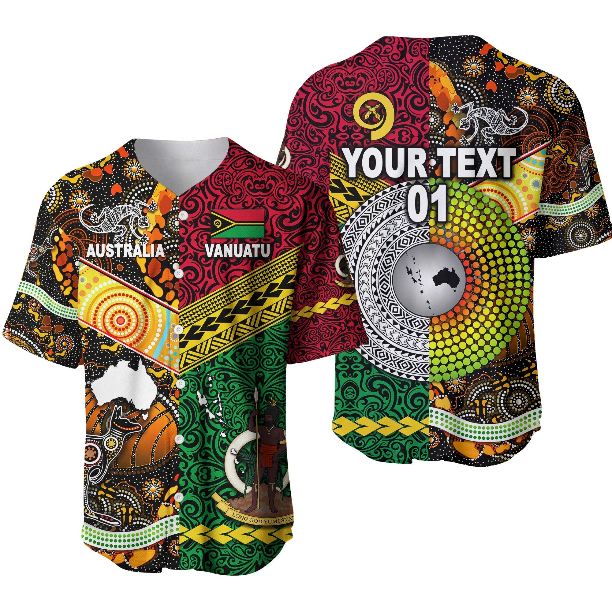 (Custom Personalised) Vanuatu And Australia Baseball Jersey Together LT8 - Wonder Print Shop