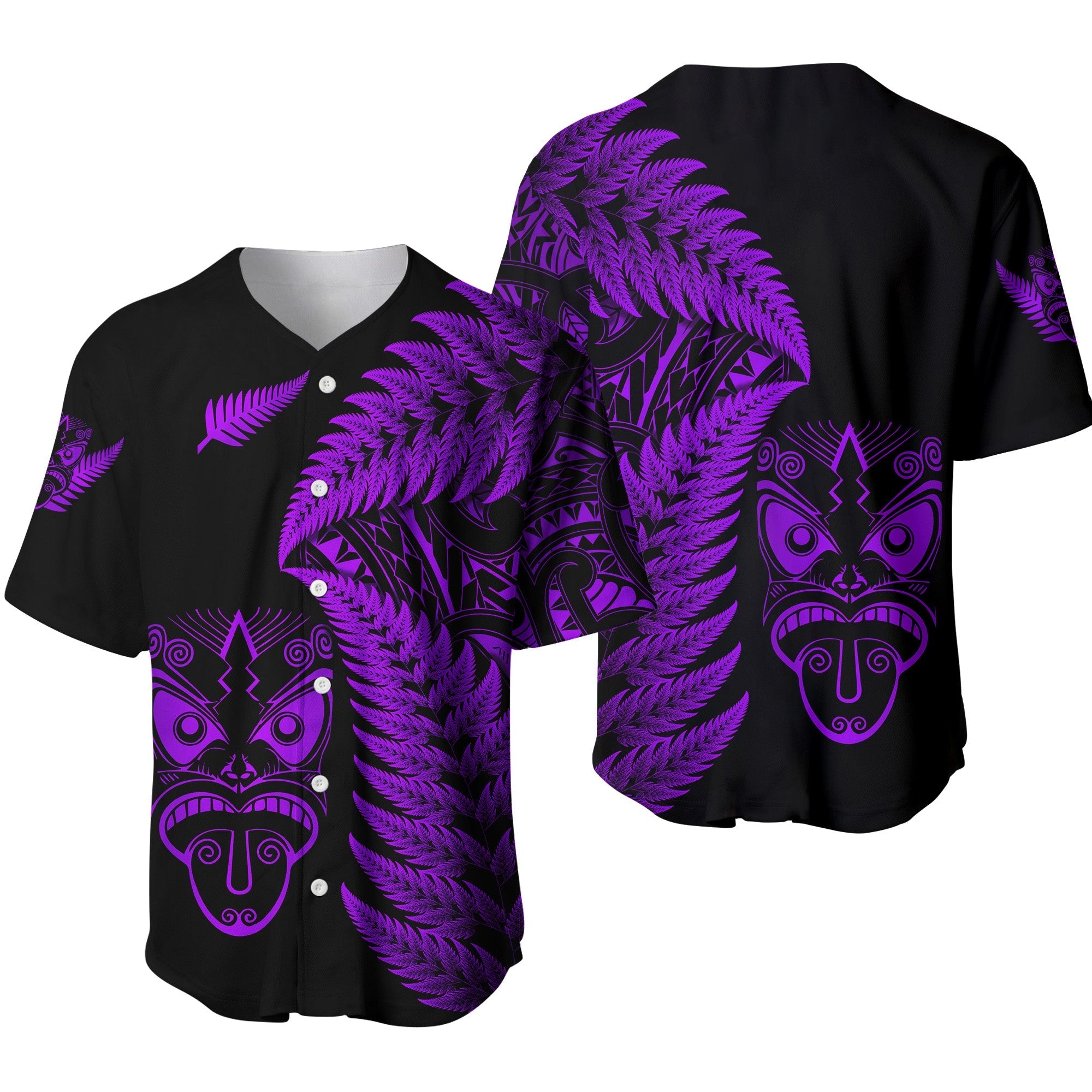 New Zealand Haka Rugby Maori Baseball Jersey Silver Fern Vibes Purple LT8 - Wonder Print Shop