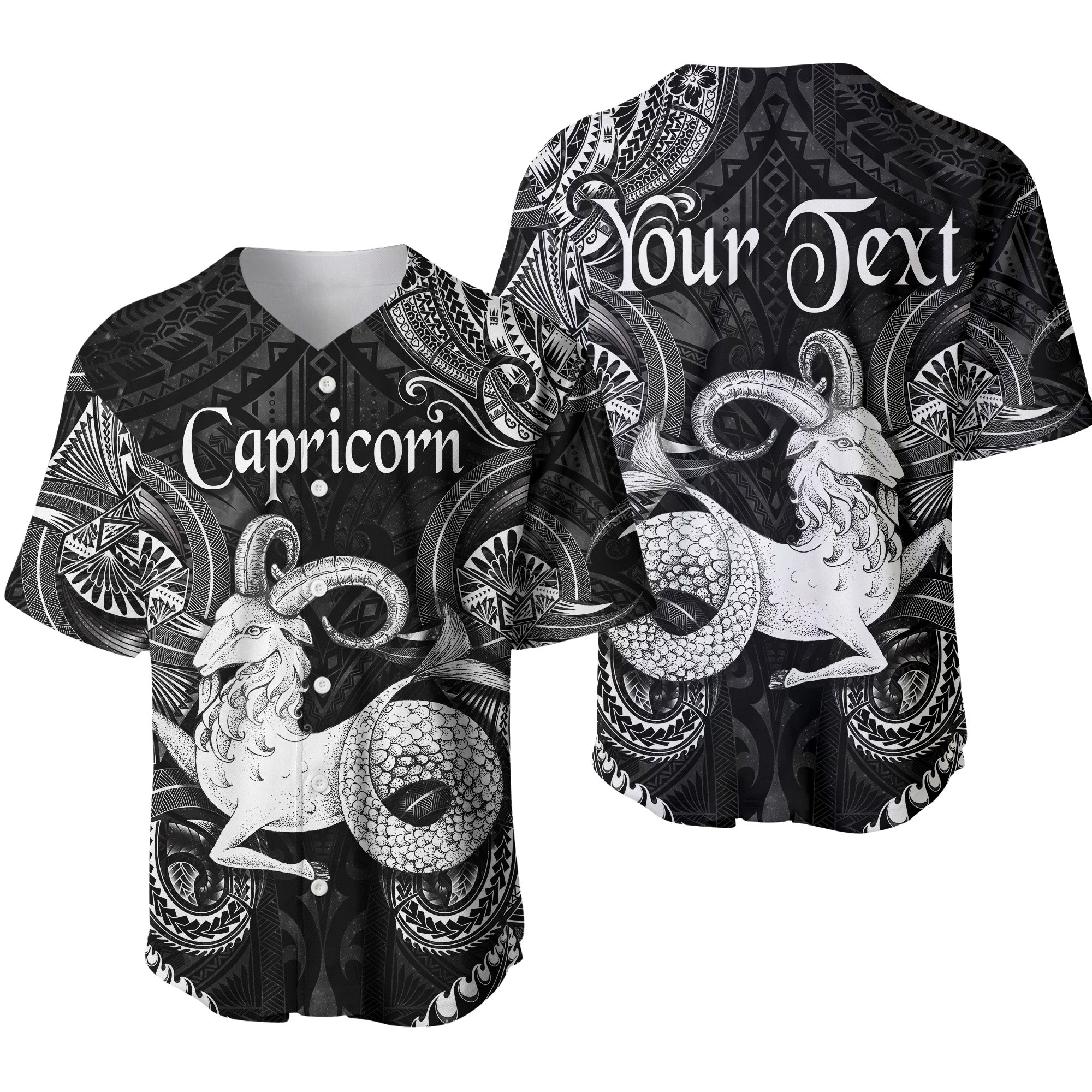 (Custom Personalised) Capricorn Zodiac Polynesian Baseball Jersey Unique Style - Black LT8 - Wonder Print Shop