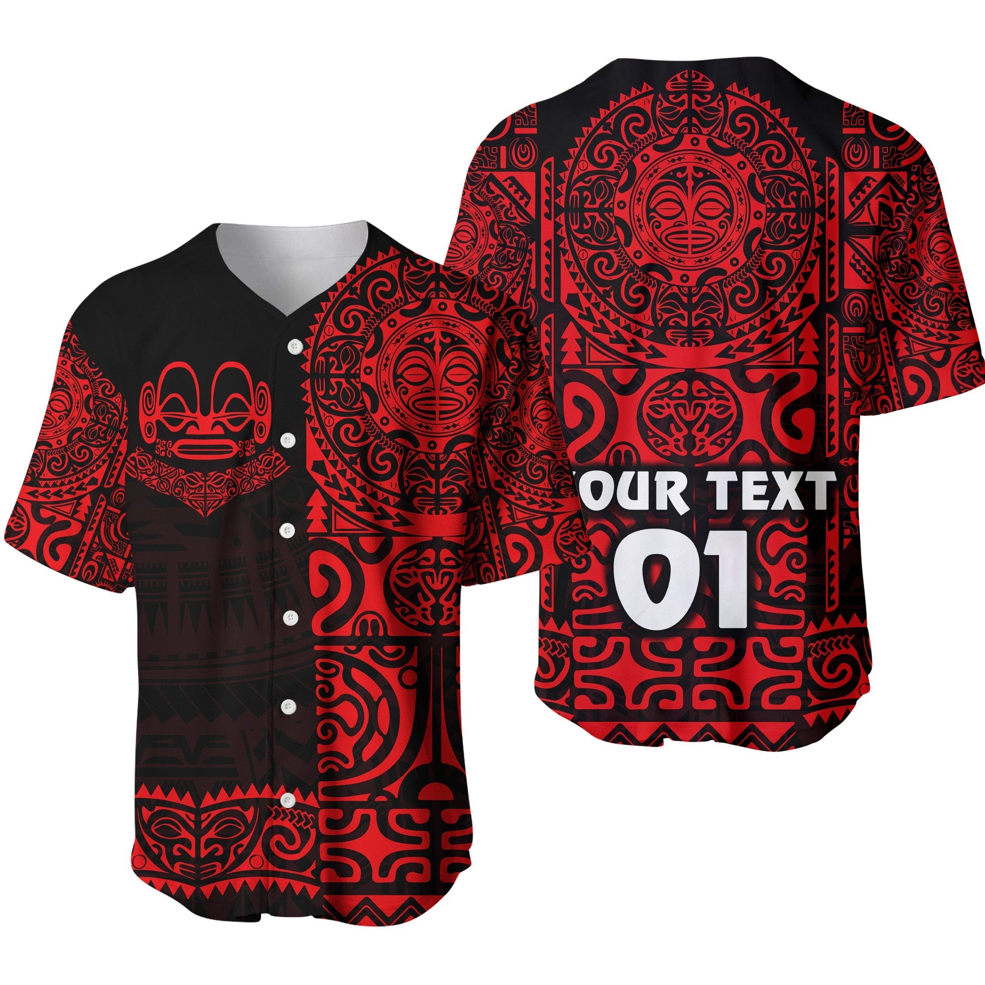 (Custom Personalised) Marquesas Islands Baseball Jersey Marquesan Tattoo Unique Style - Red LT8 - Wonder Print Shop