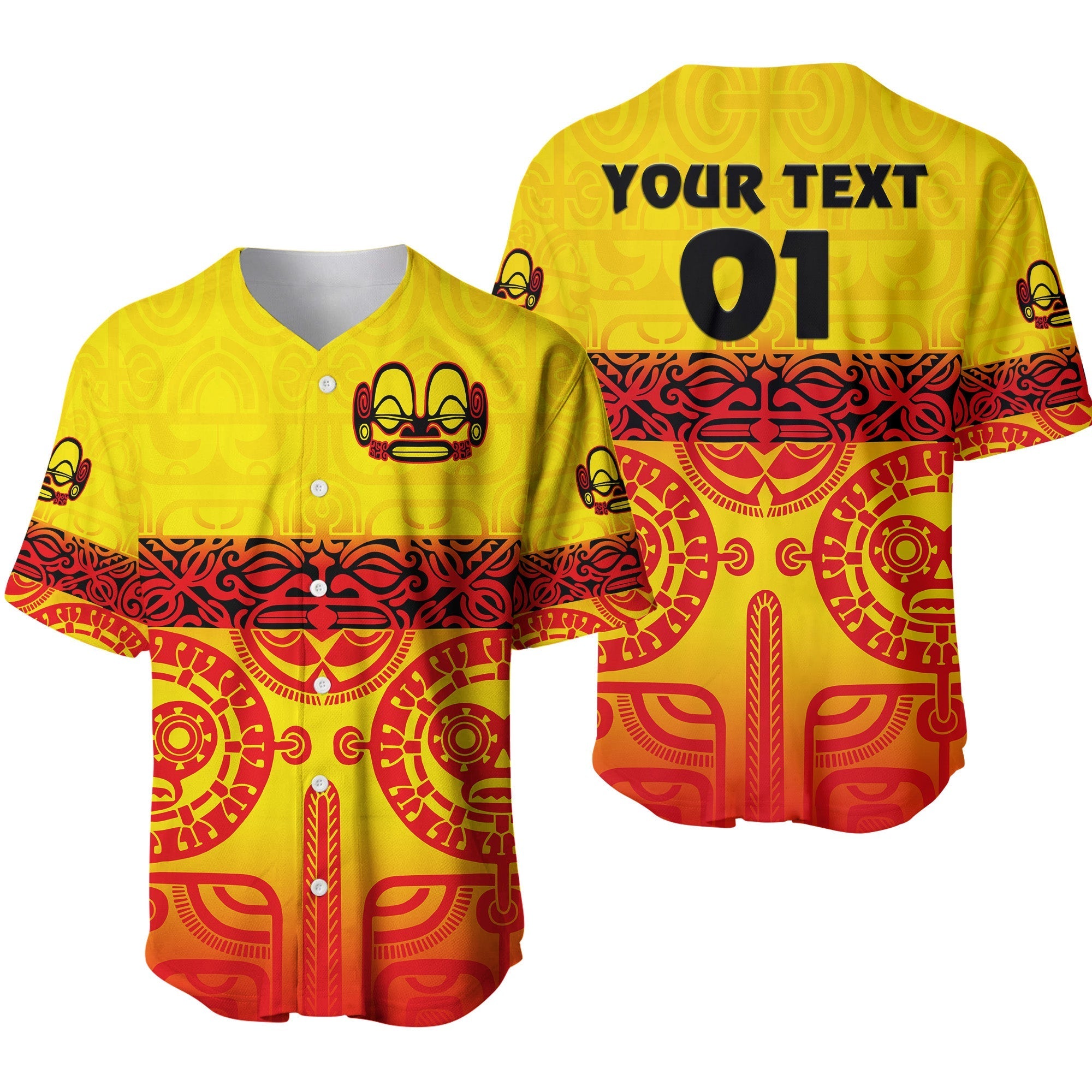 (Custom Personalised) Marquesas Islands Baseball Jersey Marquesan Tattoo Special Style - Gradient Yellow LT8 - Wonder Print Shop