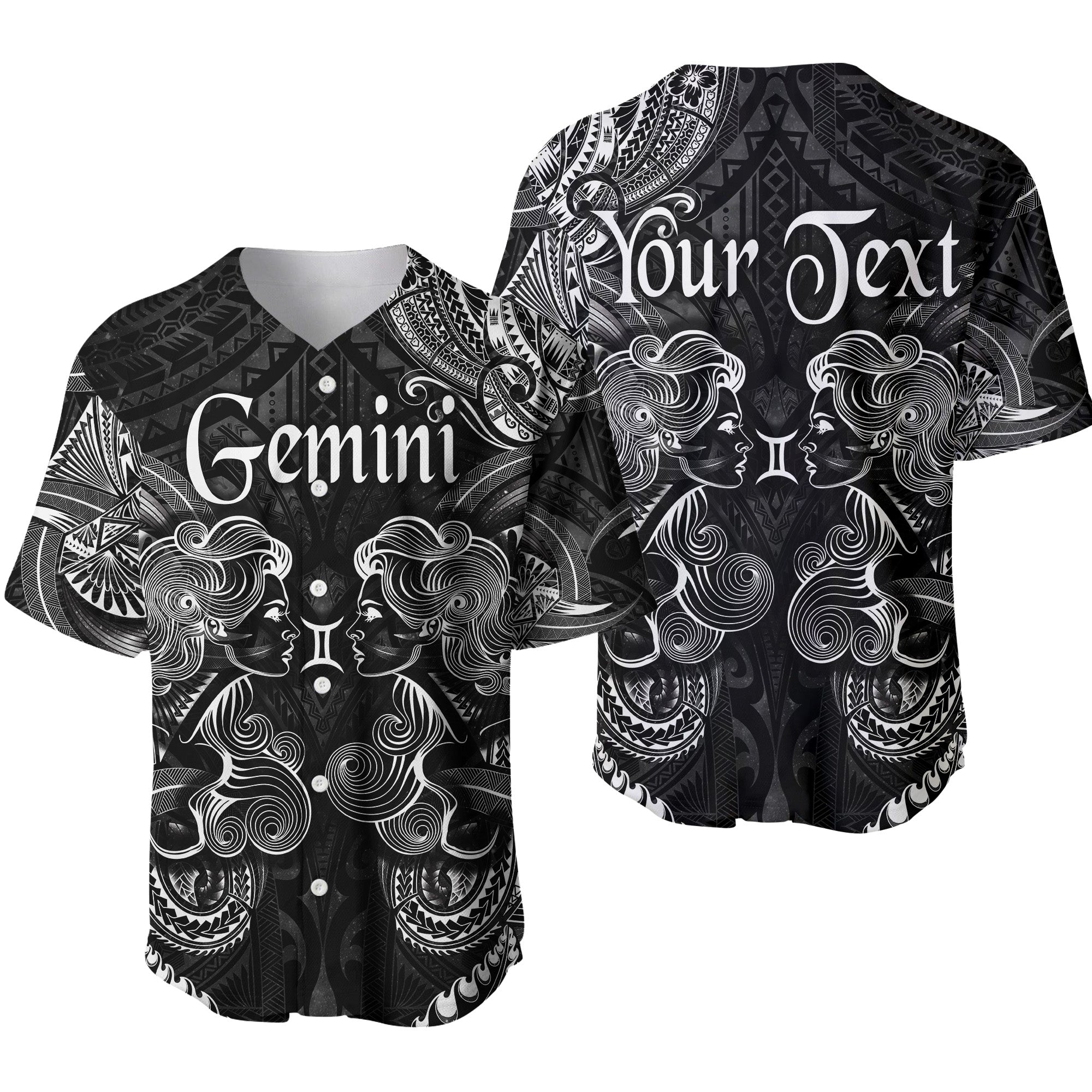 (Custom Personalised) Gemini Zodiac Polynesian Baseball Jersey Unique Style - Black LT8 - Wonder Print Shop