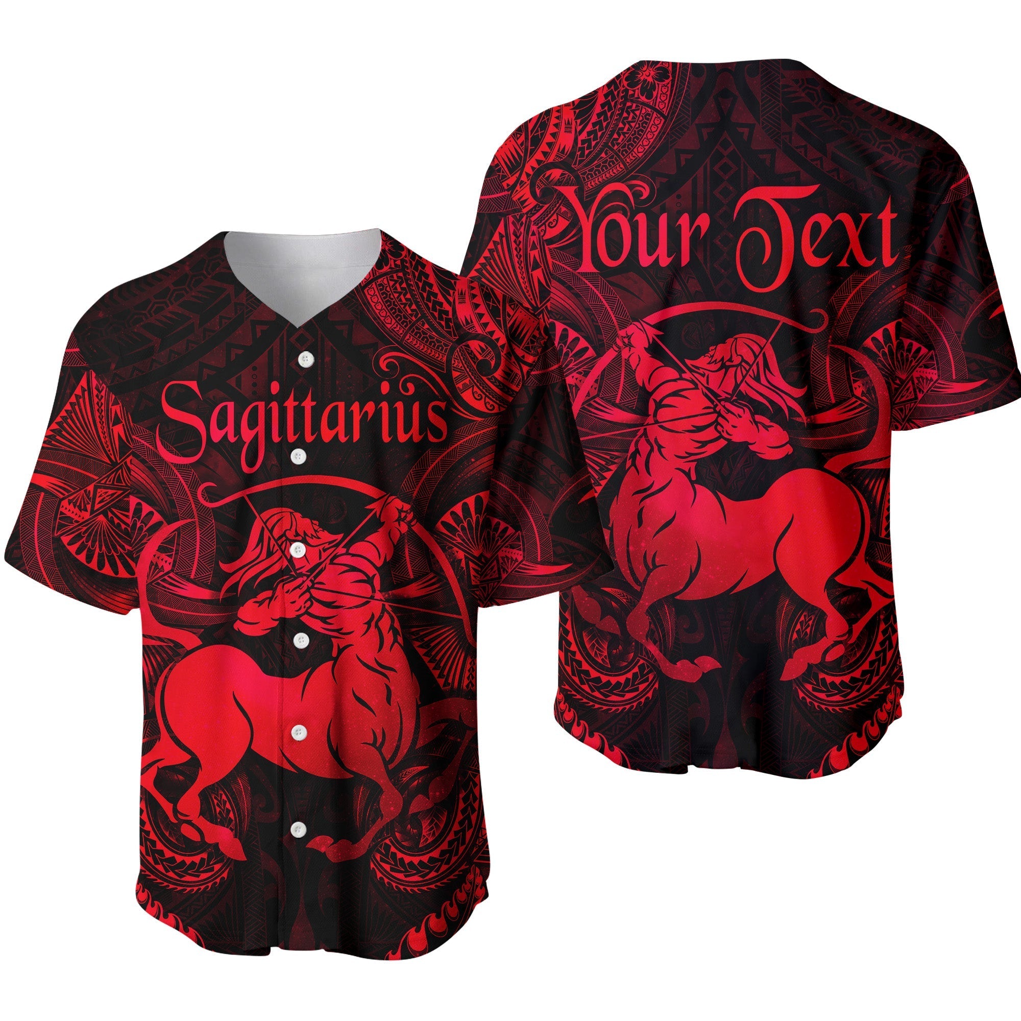 (Custom Personalised) Sagittarius Zodiac Polynesian Baseball Jersey Unique Style - Red LT8 - Wonder Print Shop