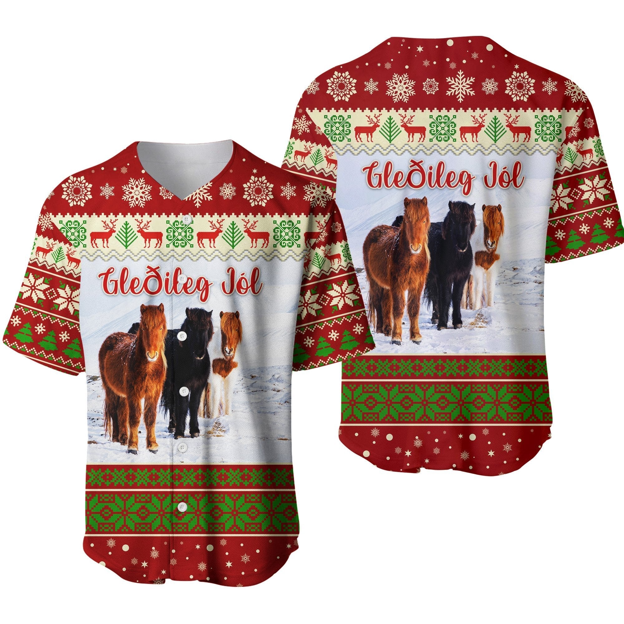 Icelandic Horse Christmas  Baseball Jersey - Red LT8 - Wonder Print Shop