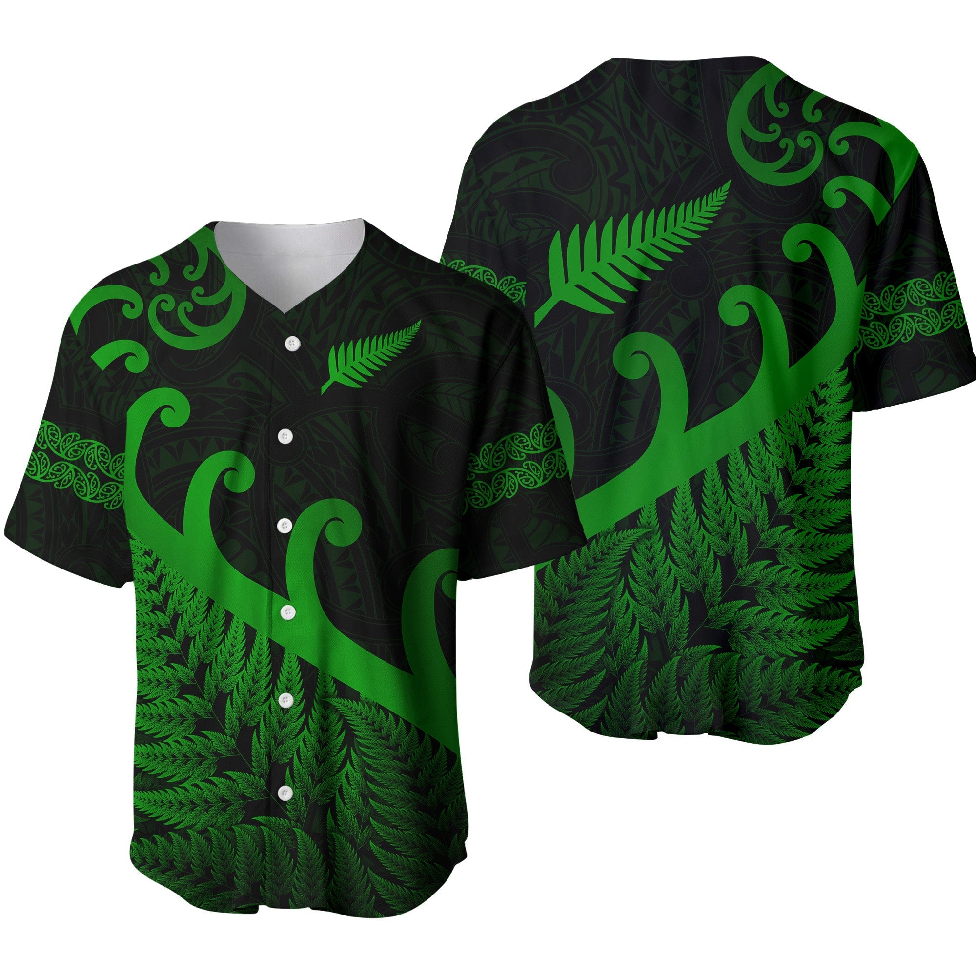 New Zealand Rugby Maori Baseball Jersey Silver Fern Koru Vibes Green LT8 - Wonder Print Shop