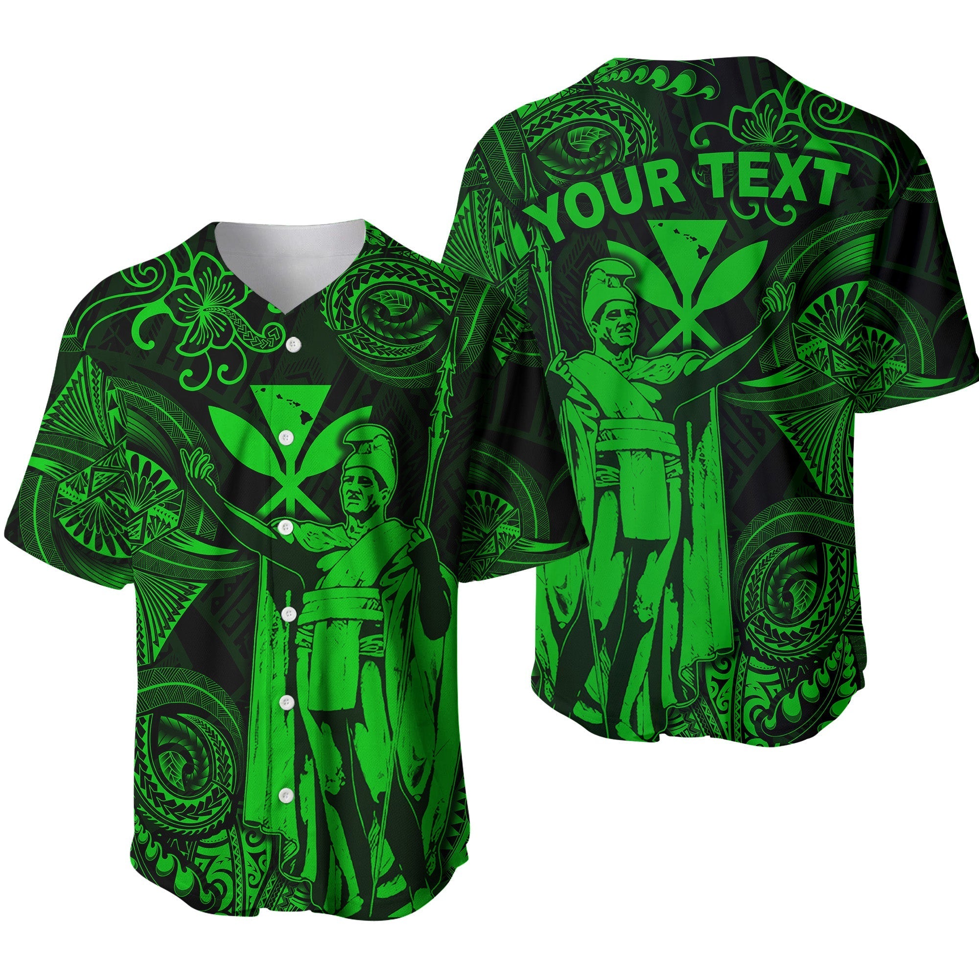 (Custom Personalised) Hawaii King Kamehameha Map Polynesian Baseball Jersey Kanaka Maoli Unique Style - Green LT8 - Wonder Print Shop