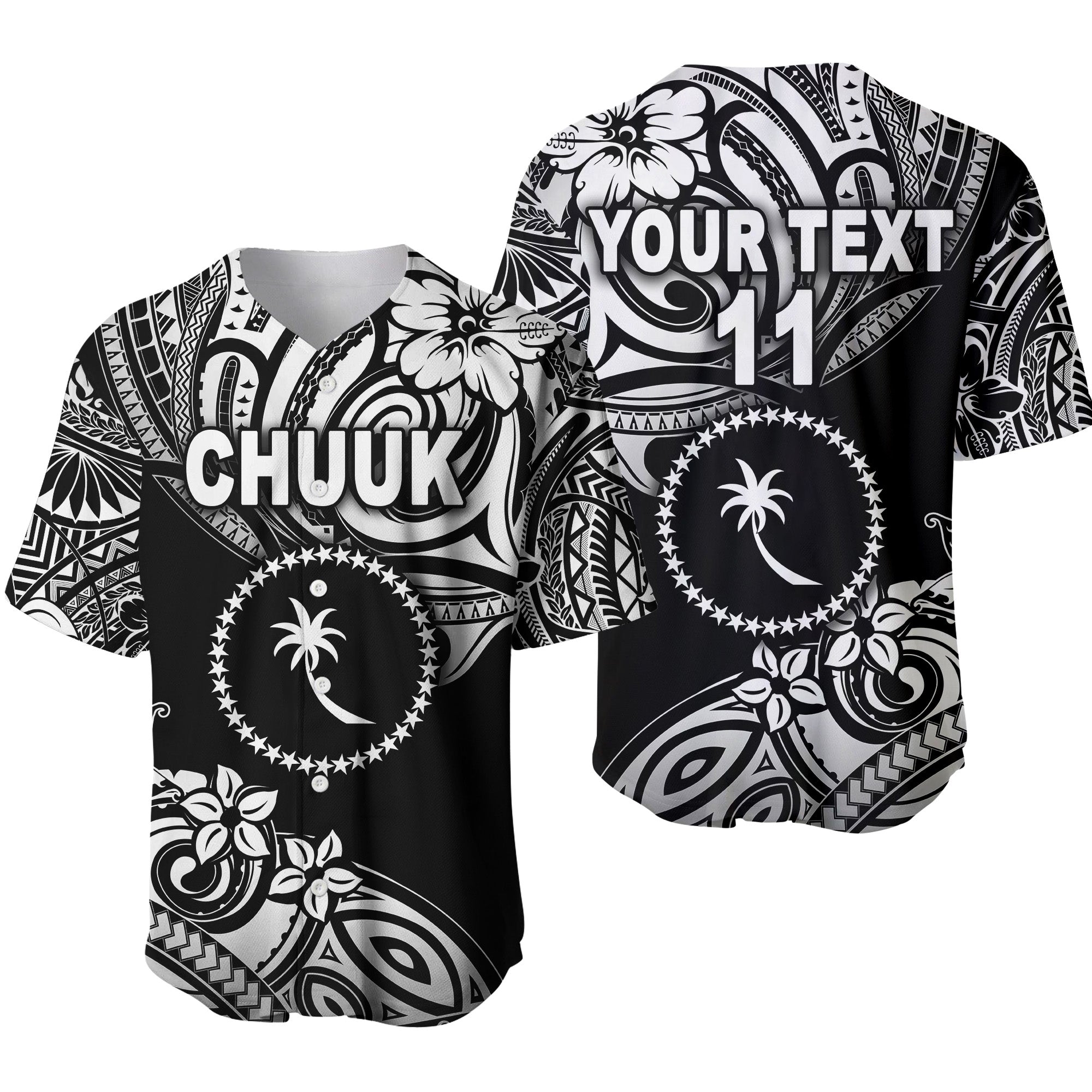 (Custom Personalised) FSM Chuuk Baseball Jersey Unique Vibes - Black LT8 - Wonder Print Shop