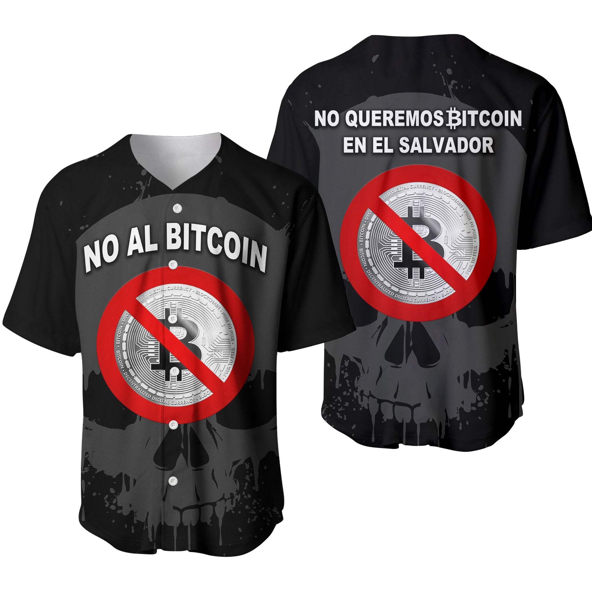 El Salvador Baseball Jersey No Al Bitcoin Skull Style - Black LT8 - Wonder Print Shop