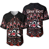 Unisex black baseball shirt with red/white bear graphic and custom text