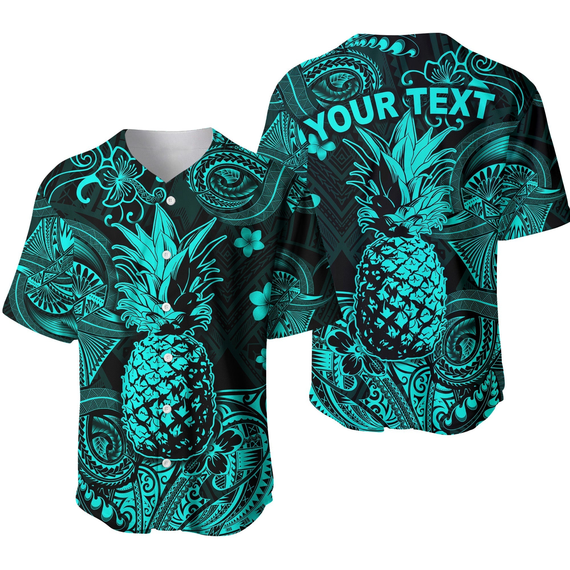 (Custom Personalised) Hawaii Pineapple Polynesian Baseball Jersey Unique Style - Turquoise LT8 - Wonder Print Shop