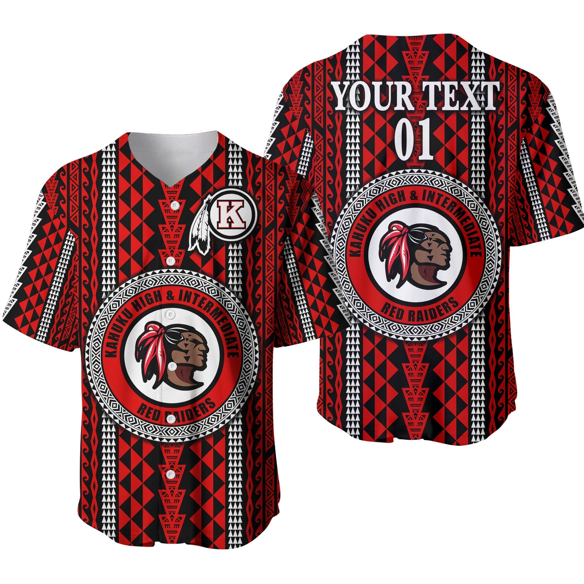 (Custom Personalised) Hawaii Kahuku School Baseball Jersey Red Raiders Simple Style LT8 - Wonder Print Shop