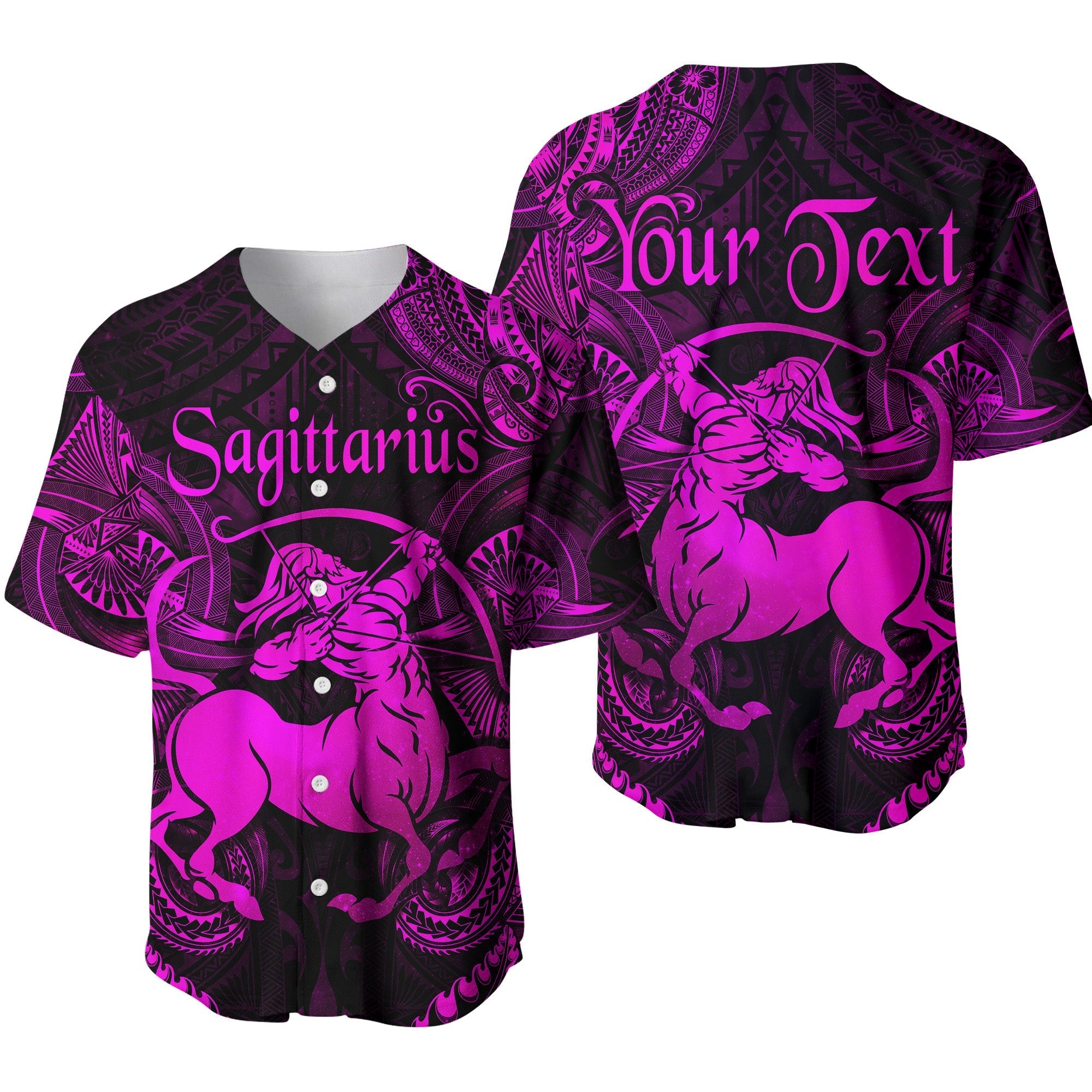 (Custom Personalised) Sagittarius Zodiac Polynesian Baseball Jersey Unique Style - Pink LT8 - Wonder Print Shop