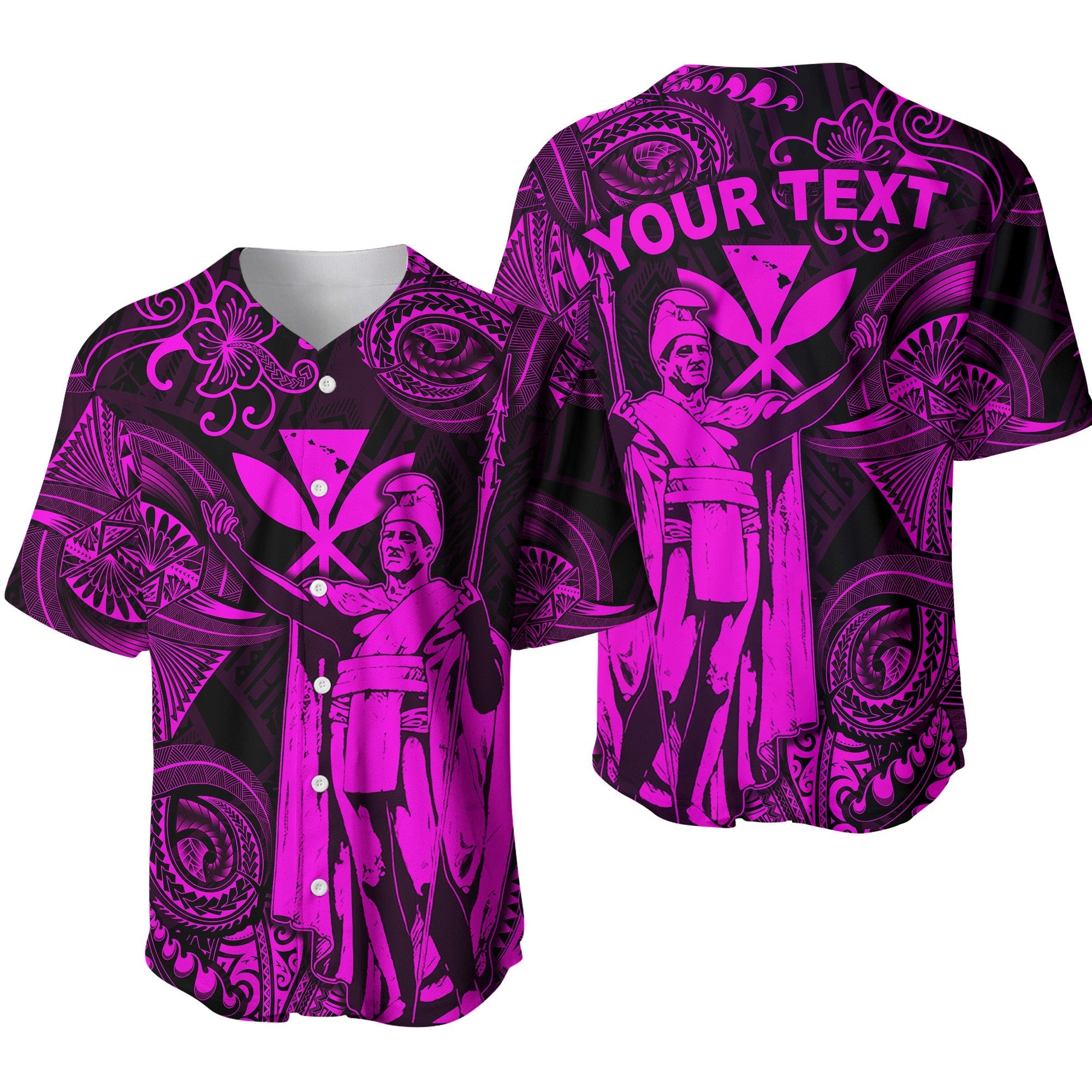 (Custom Personalised) Hawaii King Kamehameha Map Polynesian Baseball Jersey Kanaka Maoli Unique Style - Pink LT8 - Wonder Print Shop