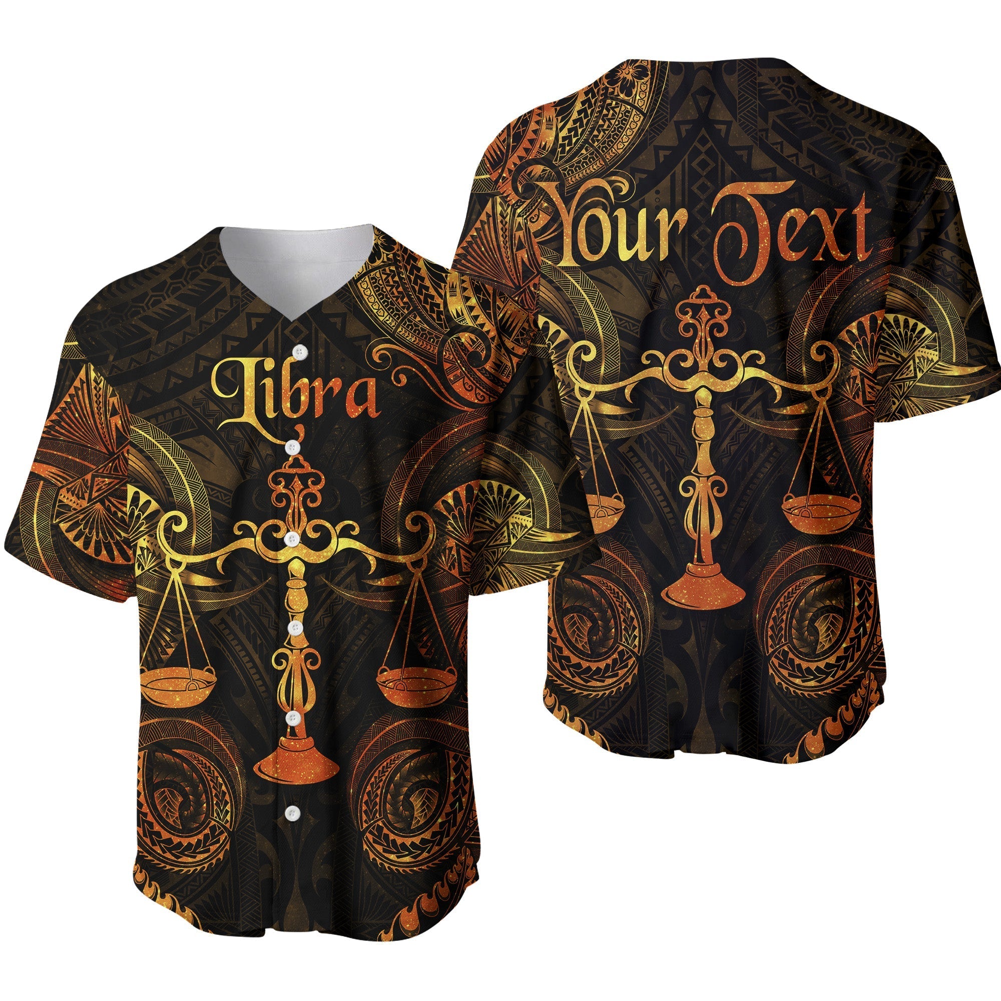 (Custom Personalised) Libra Zodiac Polynesian Baseball Jersey Unique Style - Gold LT8 - Wonder Print Shop