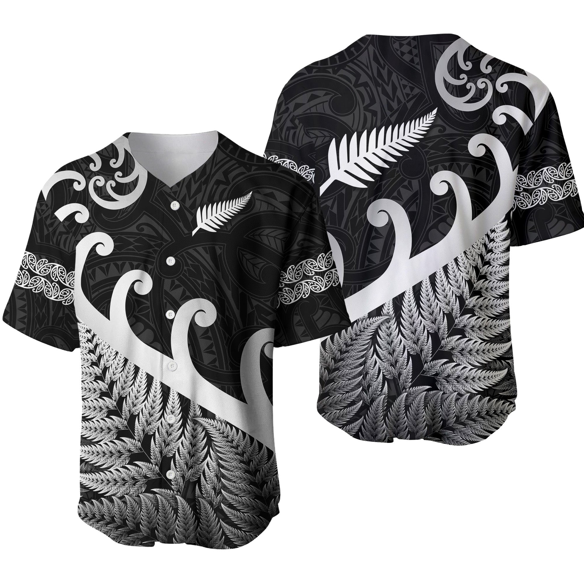 New Zealand Rugby Maori Baseball Jersey Silver Fern Koru Vibes Black LT8 - Wonder Print Shop