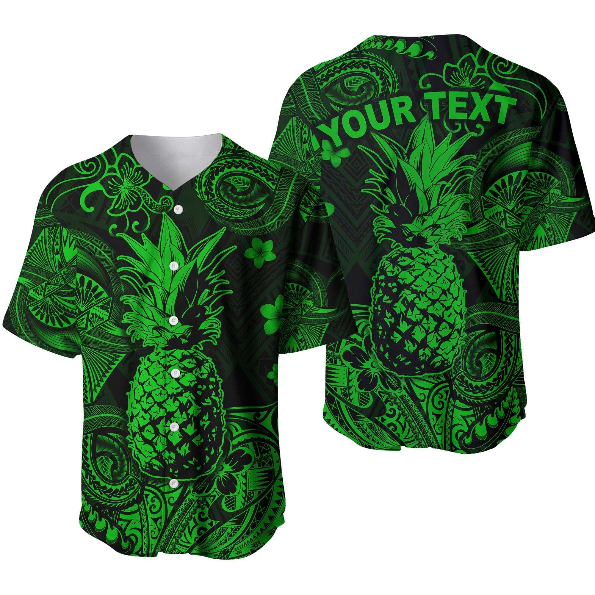 (Custom Personalised) Hawaii Pineapple Polynesian Baseball Jersey Unique Style - Green LT8 - Wonder Print Shop