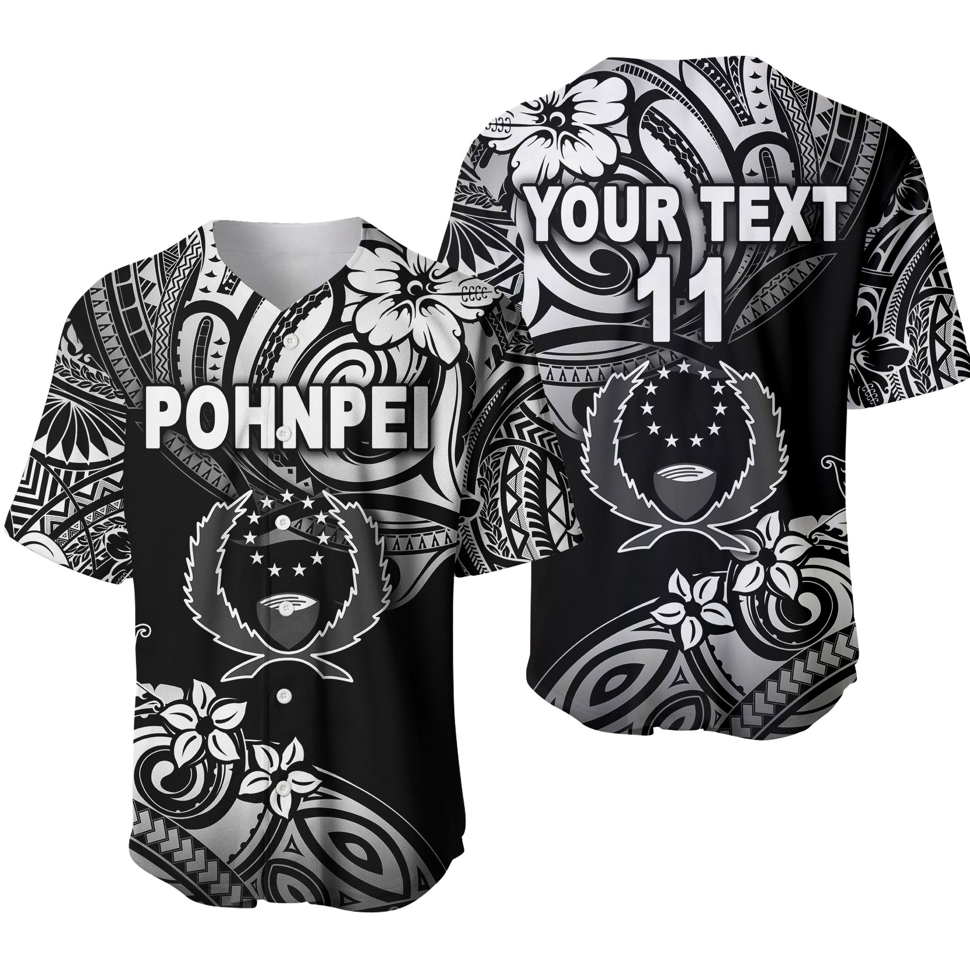 (Custom Personalised) FSM Pohnpei Baseball Jersey Unique Vibes - Black LT8 - Wonder Print Shop