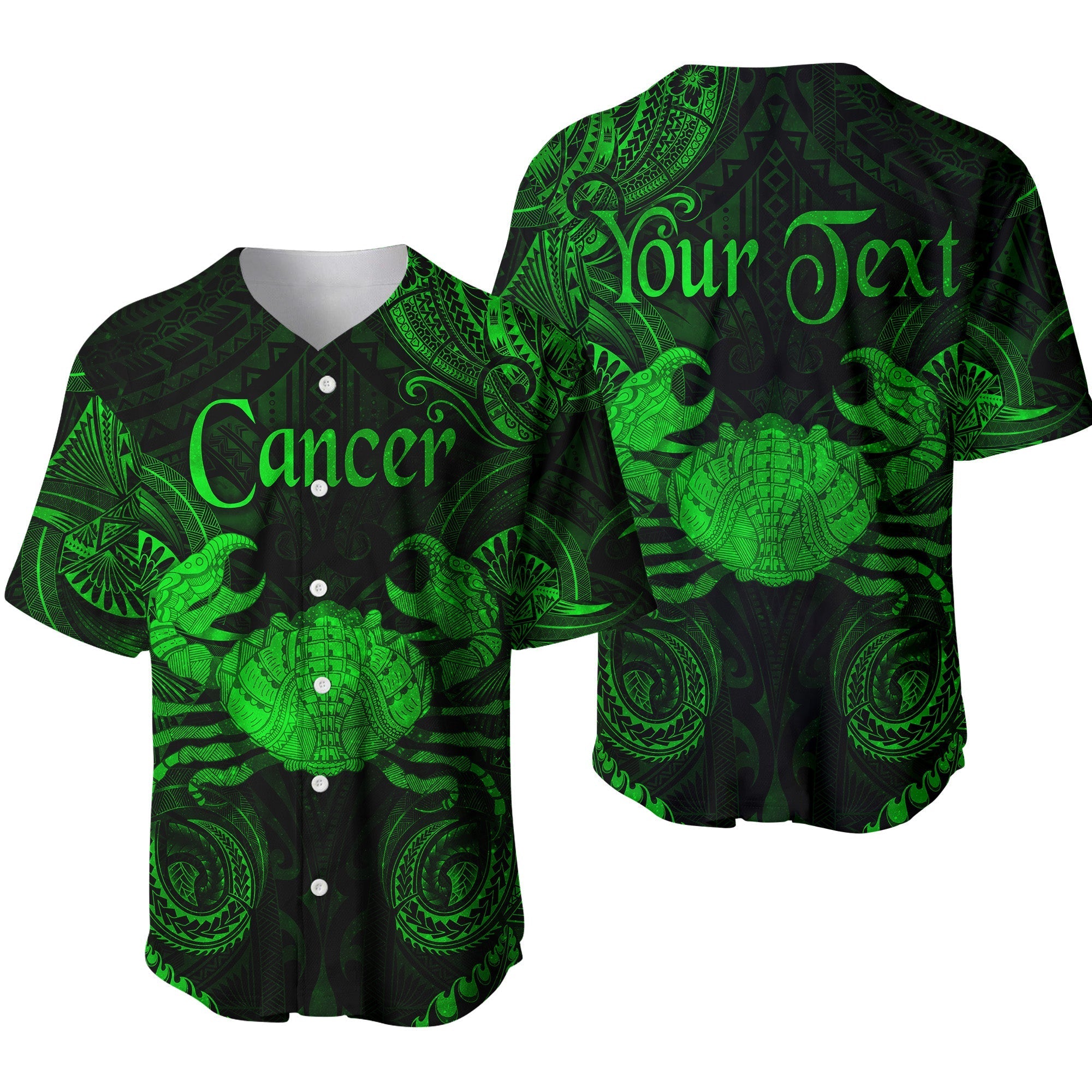 (Custom Personalised) Cancer Zodiac Polynesian Baseball Jersey Unique Style - Green LT8 - Wonder Print Shop