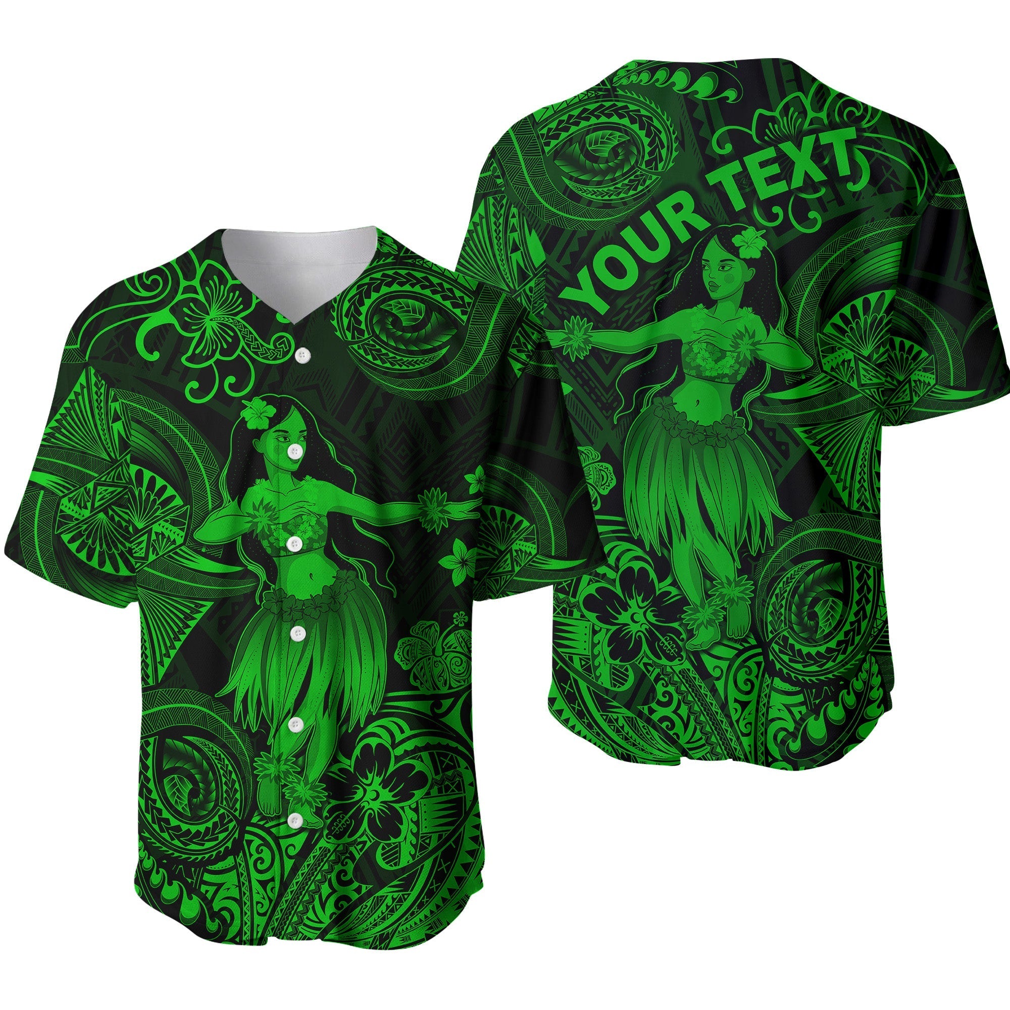 (Custom Personalised) Hawaii Hula Girl Polynesian Baseball Jersey Unique Style - Green LT8 - Wonder Print Shop