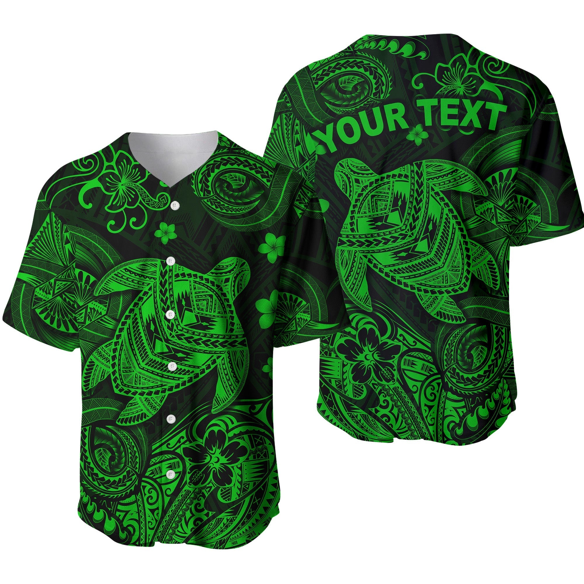 (Custom Personalised) Hawaii Turtle Polynesian Baseball Jersey Plumeria Flower Unique Style - Green LT8 - Wonder Print Shop