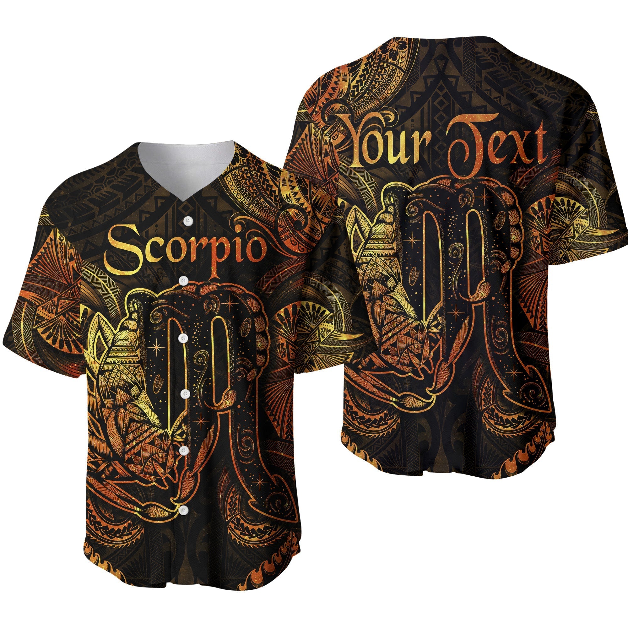 (Custom Personalised) Scorpio Zodiac Polynesian Baseball Jersey Unique Style - Gold LT8 - Wonder Print Shop