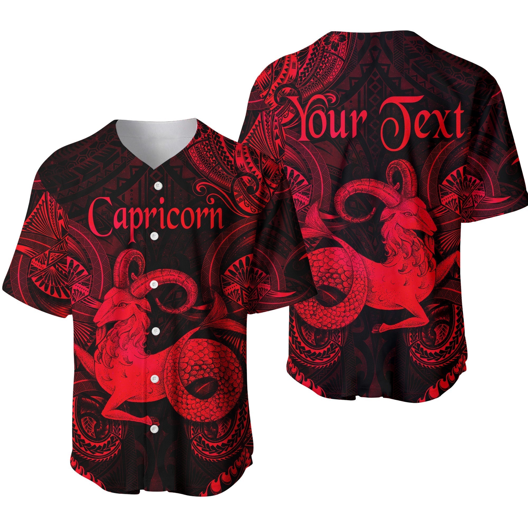 (Custom Personalised) Capricorn Zodiac Polynesian Baseball Jersey Unique Style - Red LT8 - Wonder Print Shop