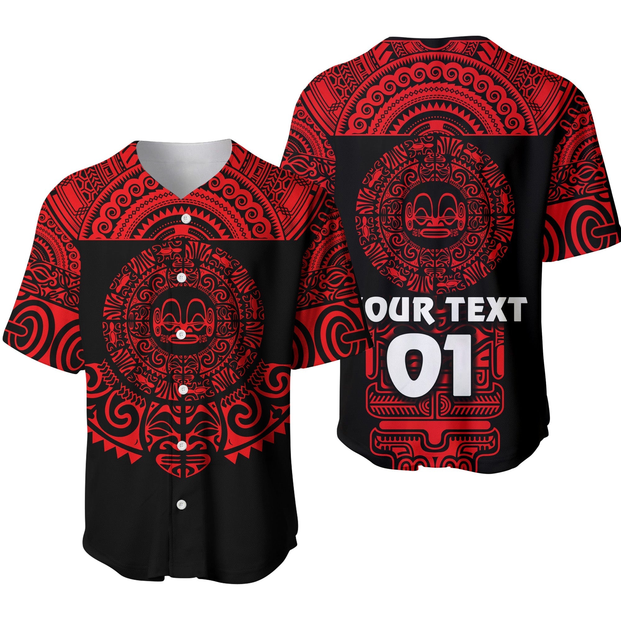 (Custom Personalised) Marquesas Islands Baseball Jersey Marquesan Tattoo Simplified Version - Red LT8 - Wonder Print Shop