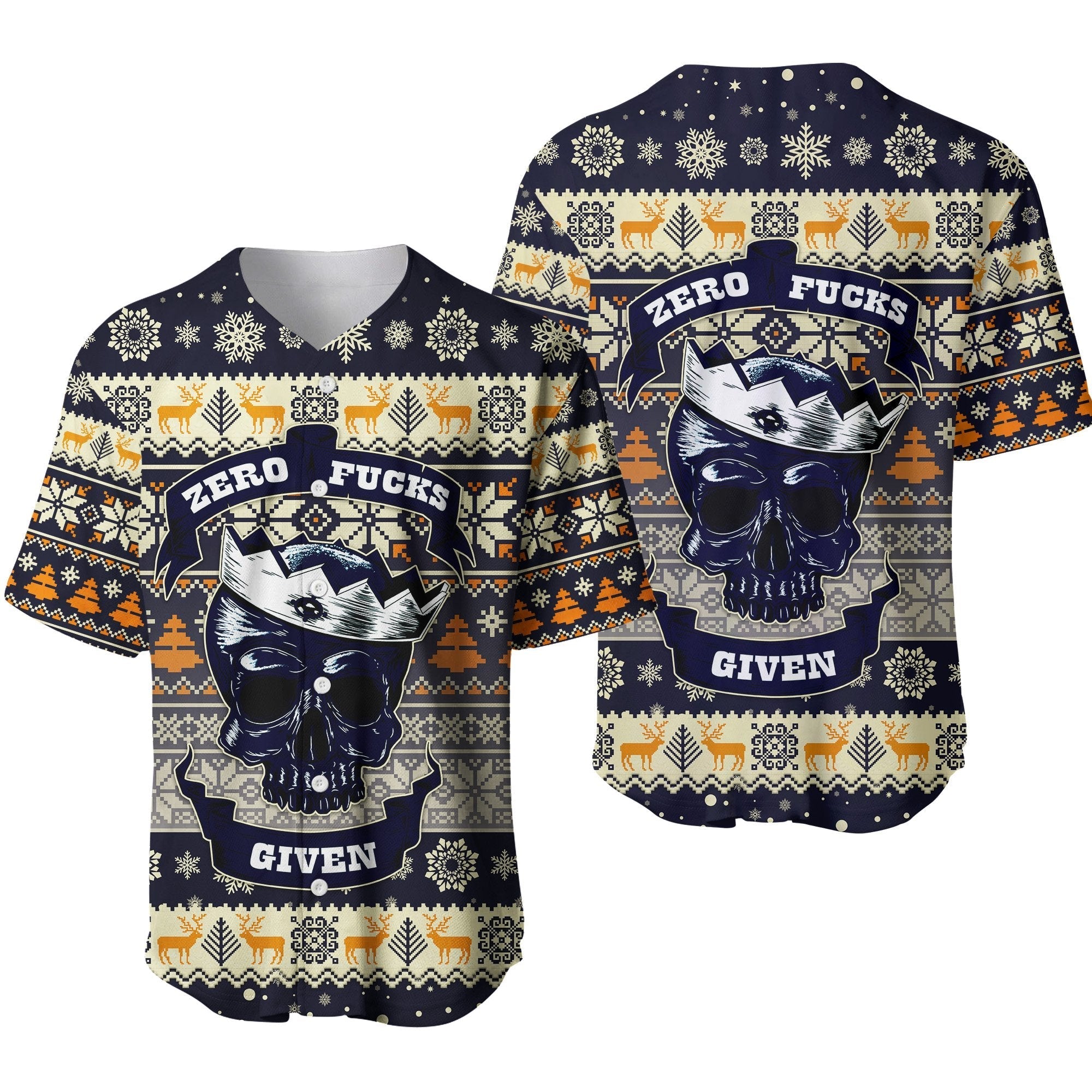 Skull Christmas  Baseball Jersey Navy LT8 - Wonder Print Shop