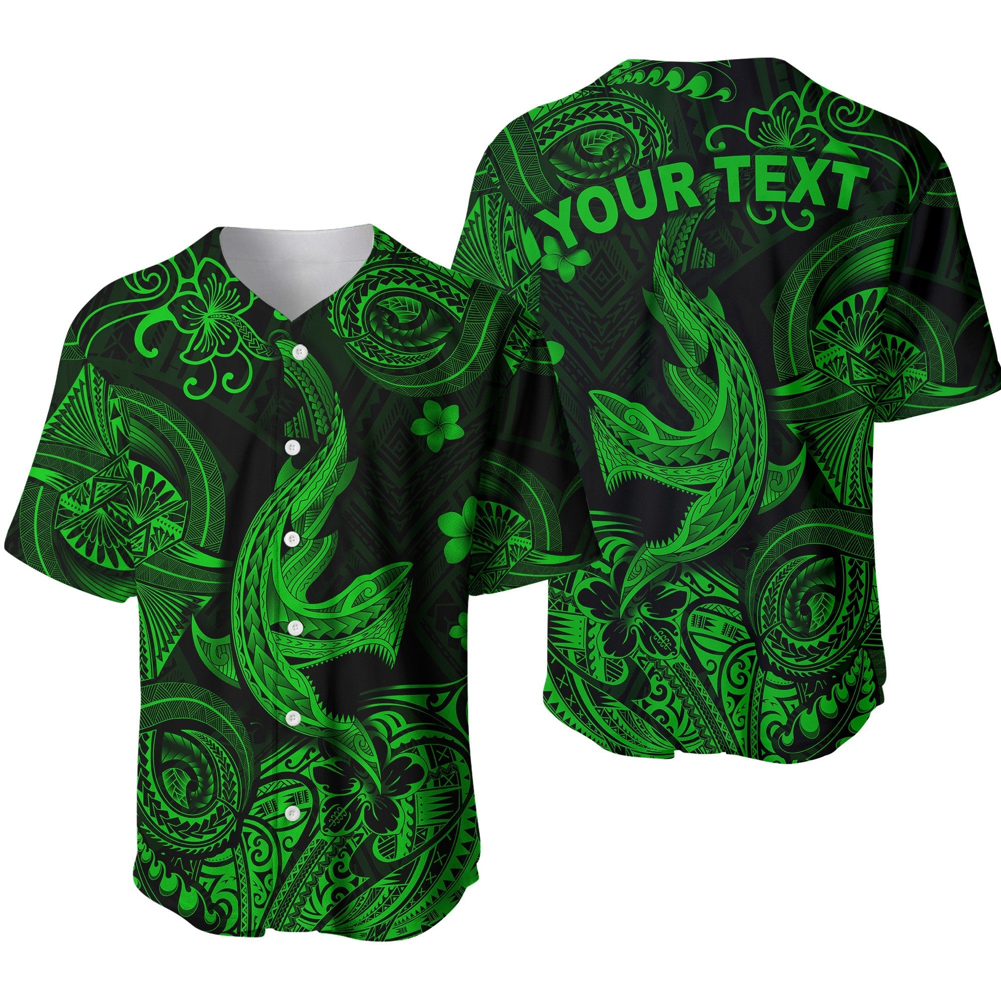 (Custom Personalised) Hawaii Angry Shark Polynesian Baseball Jersey Unique Style - Green LT8 - Wonder Print Shop