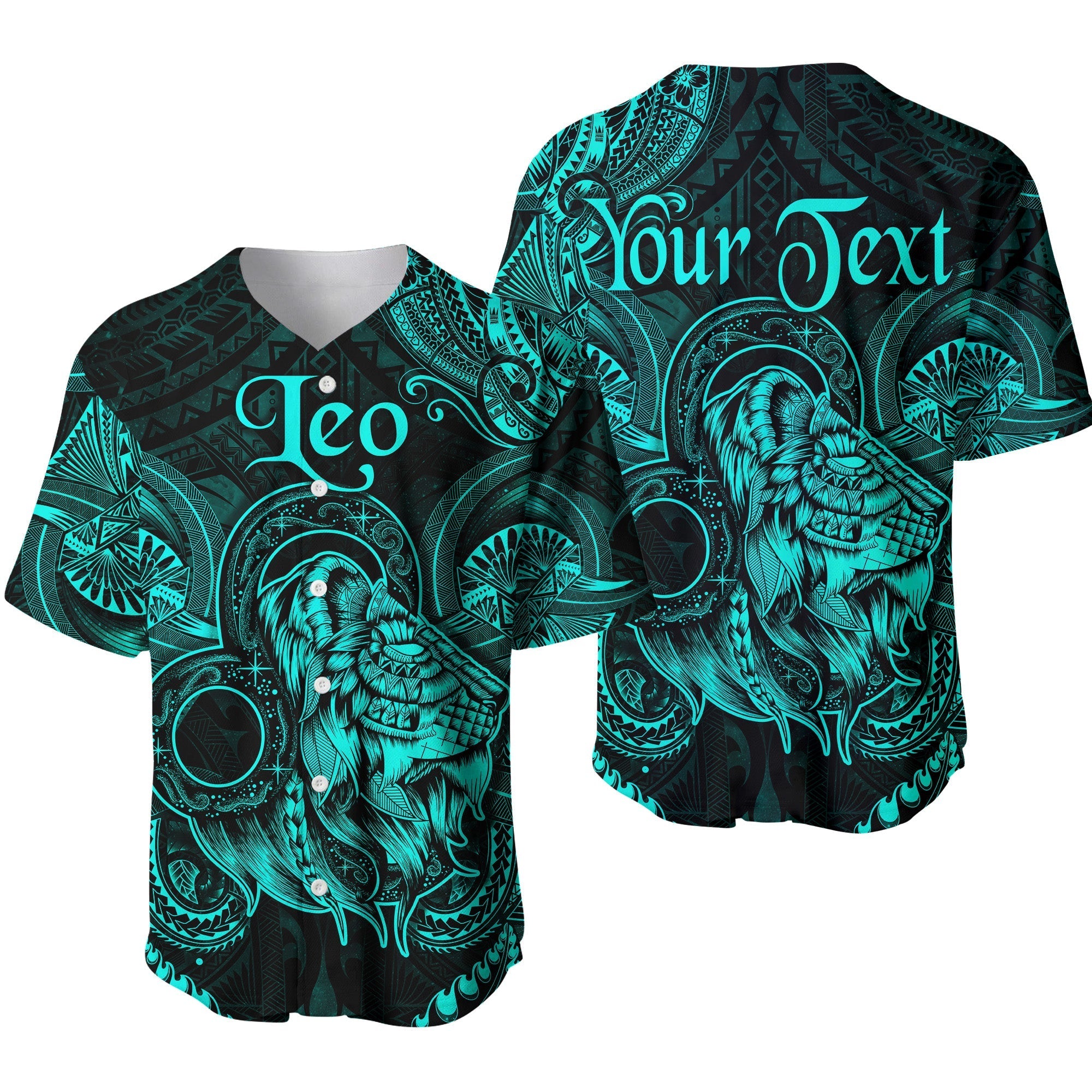 (Custom Personalised) Leo Zodiac Polynesian Baseball Jersey Unique Style - Turquoise LT8 - Wonder Print Shop