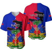 Wonder Print Shop baseball jersey red/blue with HAITI flag-style graphic and custom text