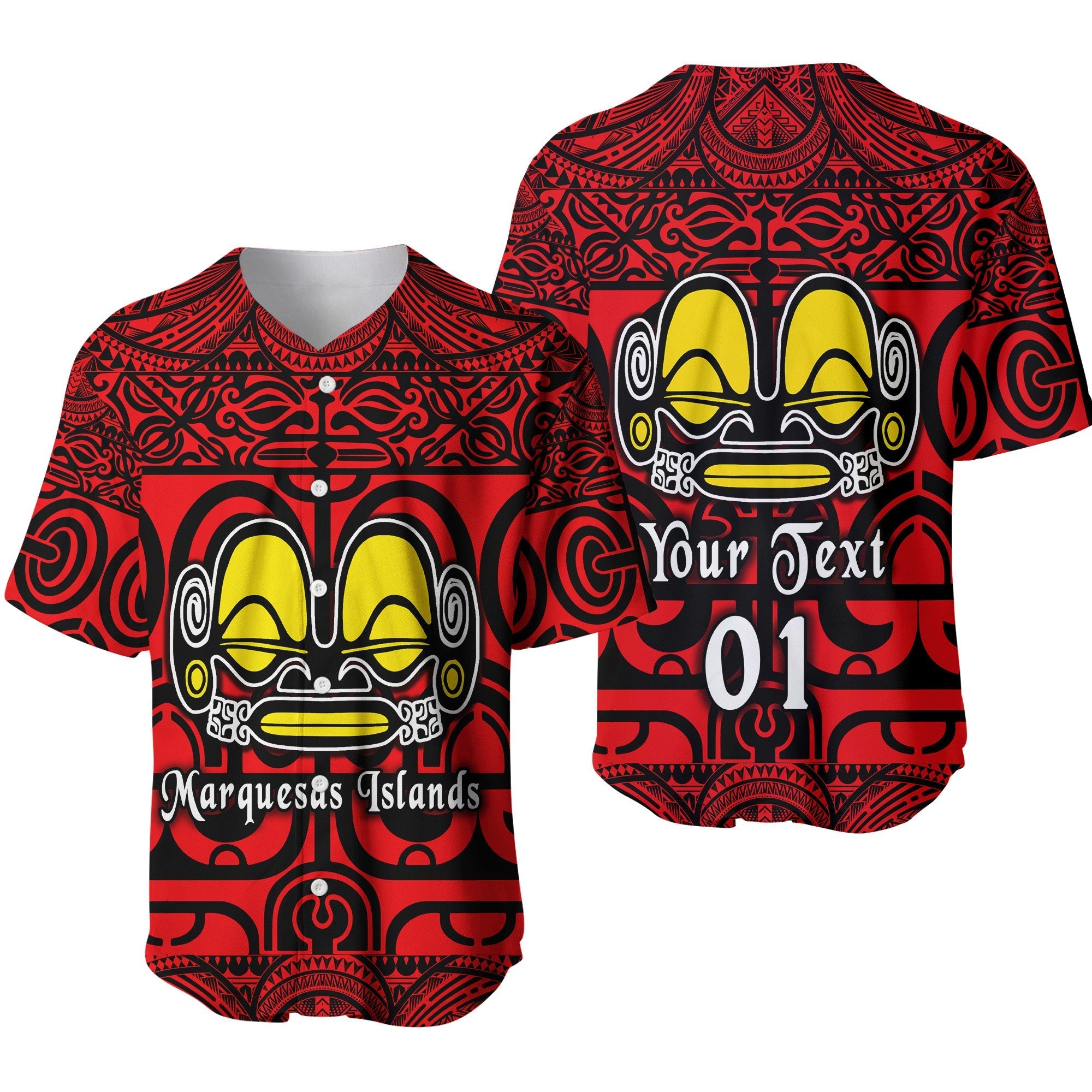 (Custom Personalised) Marquesas Islands Baseball Jersey Marquesan Tattoo Simple Style - Red LT8 - Wonder Print Shop