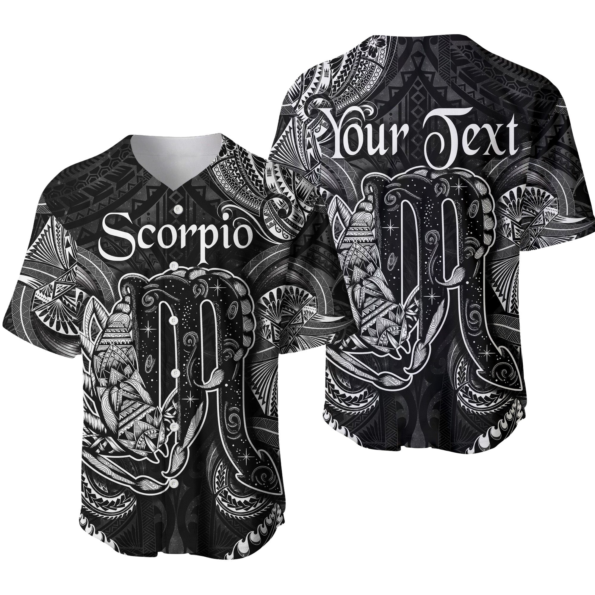 (Custom Personalised) Scorpio Zodiac Polynesian Baseball Jersey Unique Style - Black LT8 - Wonder Print Shop