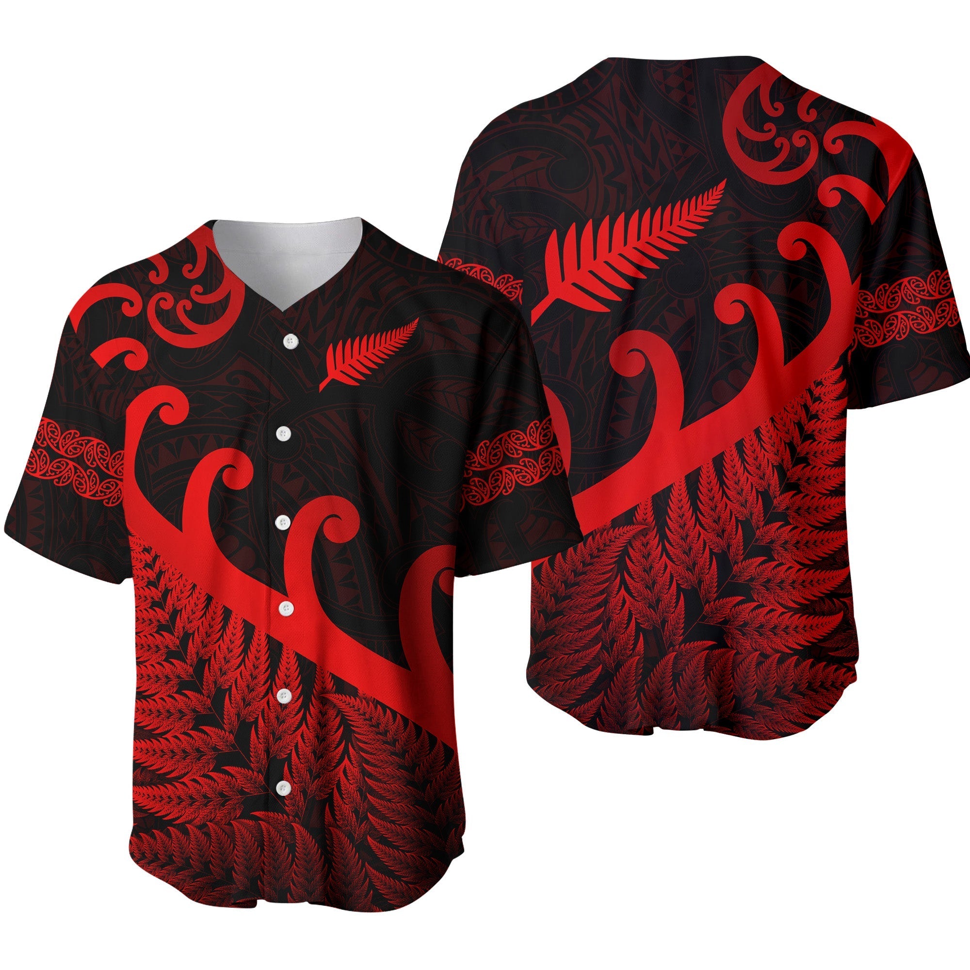 New Zealand Rugby Maori Baseball Jersey Silver Fern Koru Vibes Red LT8 - Wonder Print Shop