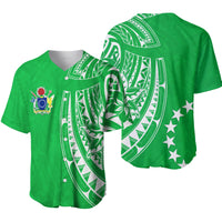 Cook Islands Baseball-Jersey grün, Vorder- und Rückseite mit Blumenprint