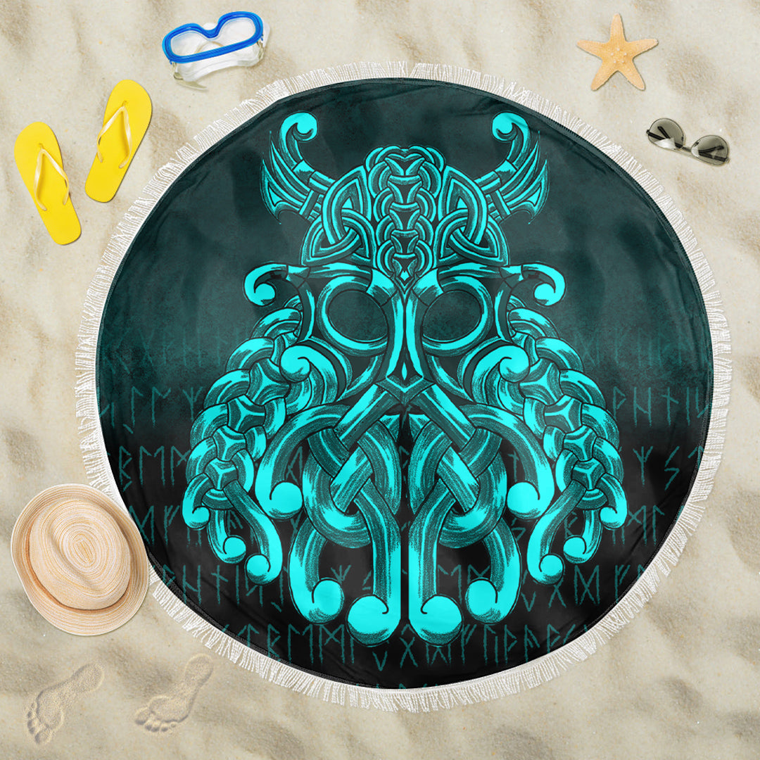 Viking Beach Blanket Vikings Odin Valhalla Cyan Version Beach Blanket RLT12 - Wonder Print Shop