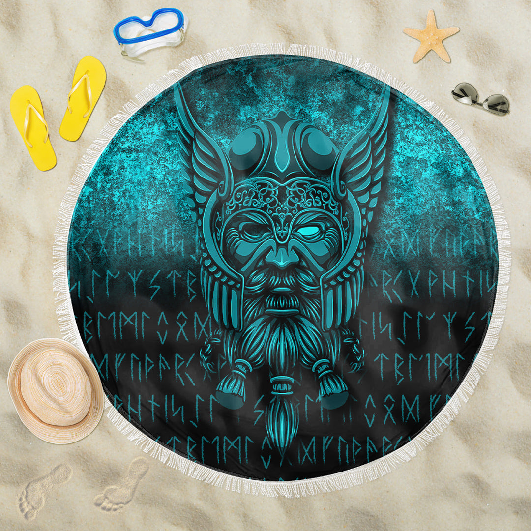 Viking Beach Blanket Viking Odin Allfather In Asgard Cyan Version Beach Blanket RLT12 - Wonder Print Shop