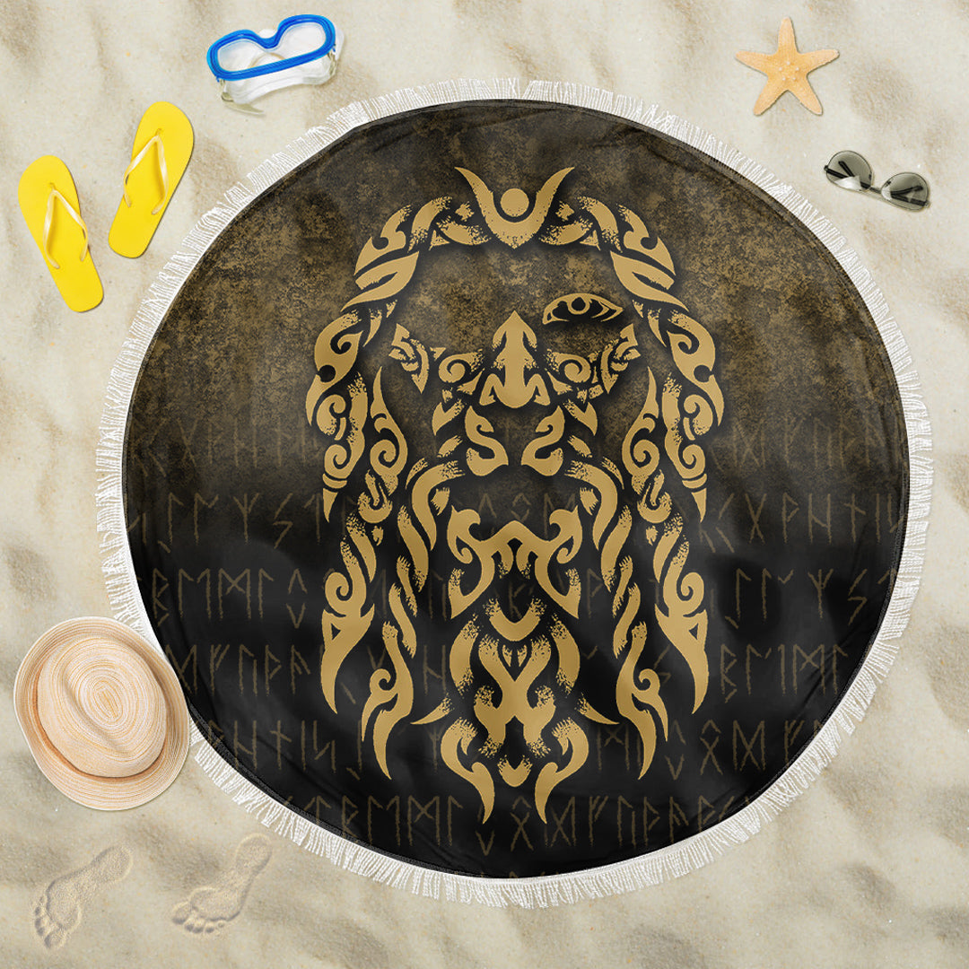 Viking Beach Blanket Viking God Odin Allfather In Asgard Raven God Gold Version Beach Blanket RLT12 - Wonder Print Shop