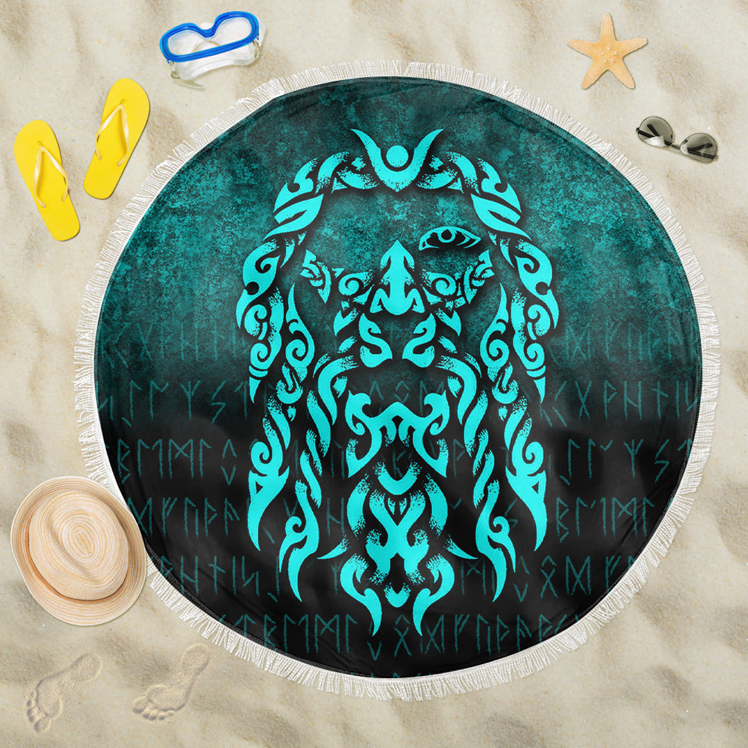 Viking Beach Blanket Viking God Odin Allfather In Asgard Raven God Cyan Version Beach Blanket RLT12 - Wonder Print Shop