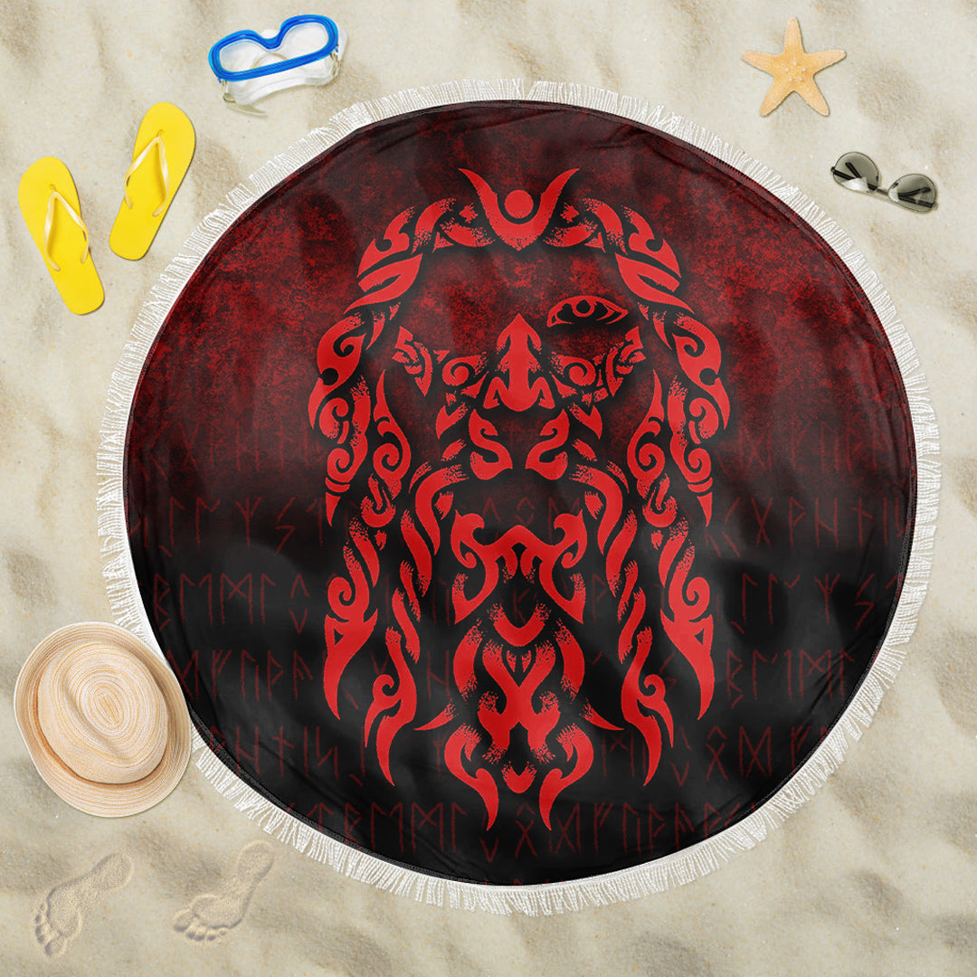 Viking Beach Blanket Viking God Odin Allfather In Asgard Raven God Red Version Beach Blanket RLT12 - Wonder Print Shop