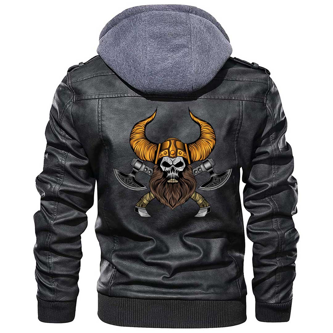 Viking Clothing Viking Beard Skull Cross Axes Zipper Leather Jacket RLT12 - Wonder Print Shop