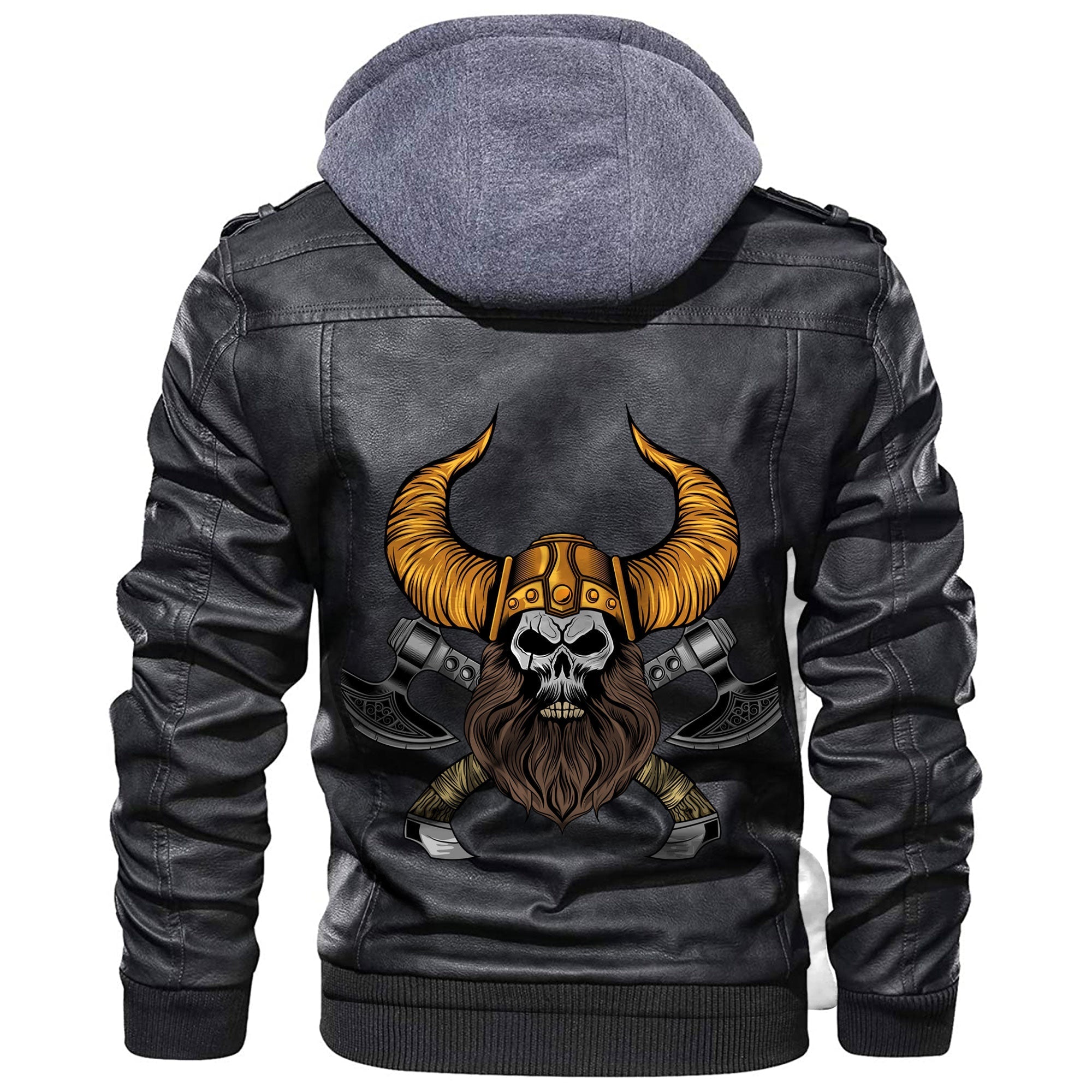 Viking Beard Skull Cross Axes Leather Jacket RLT12 - Wonder Print Shop