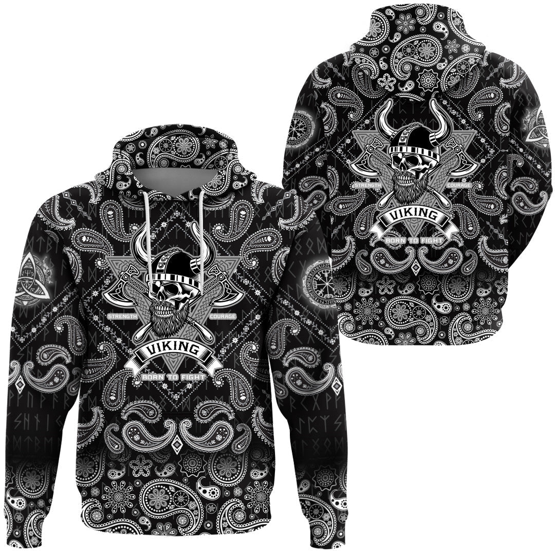 Viking Hoodie Bearded Warrior Skull With Crossed Axes with Bandana Paisley Style RLT12 - Wonder Print Shop