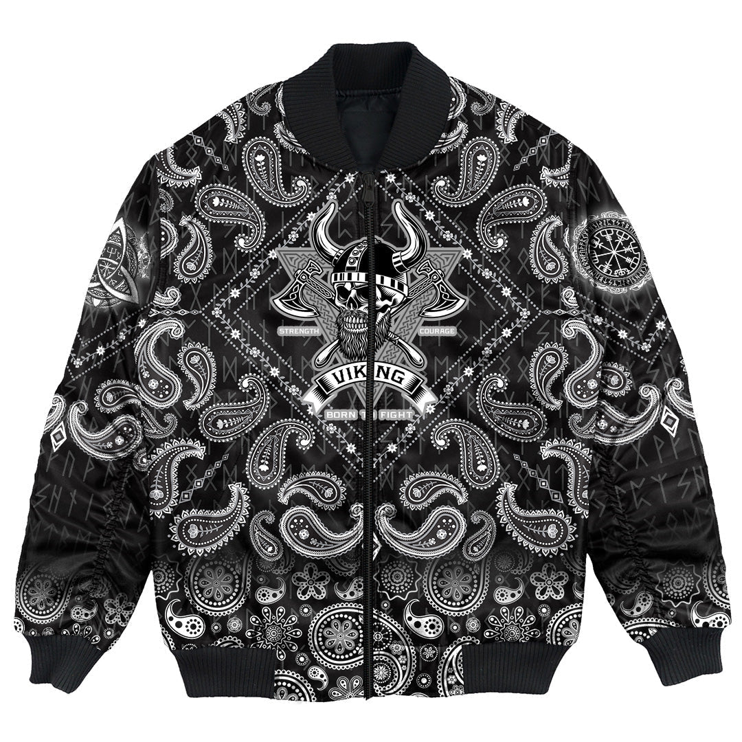 Viking Bomber Jacket Bearded Warrior Skull With Crossed Axes with Bandana Paisley Style RLT12 - Wonder Print Shop