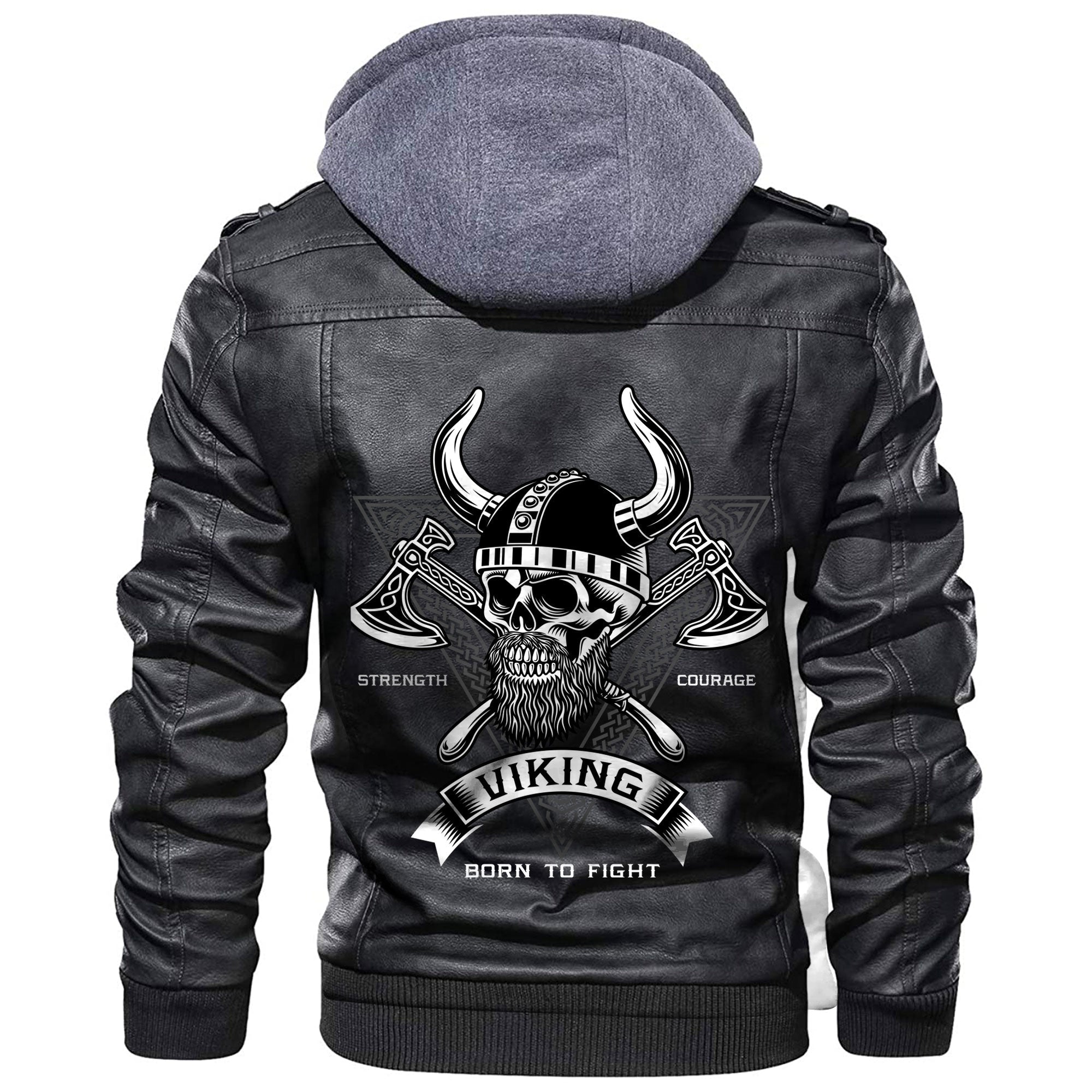 Viking Bearded Warrior Skull With Crossed Axes Leather Jacket RLT12 - Wonder Print Shop