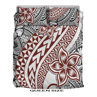White queen size bedding set with red flower and black tribal pattern, zigzag motifs