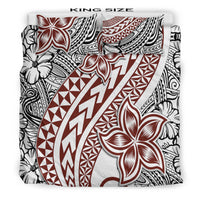 King bedding set, white with red/black Polynesian tribal tattoo patterns and large flower