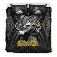 Black bedding set with large Samoa eagle and shield design; includes 2 pillow shams